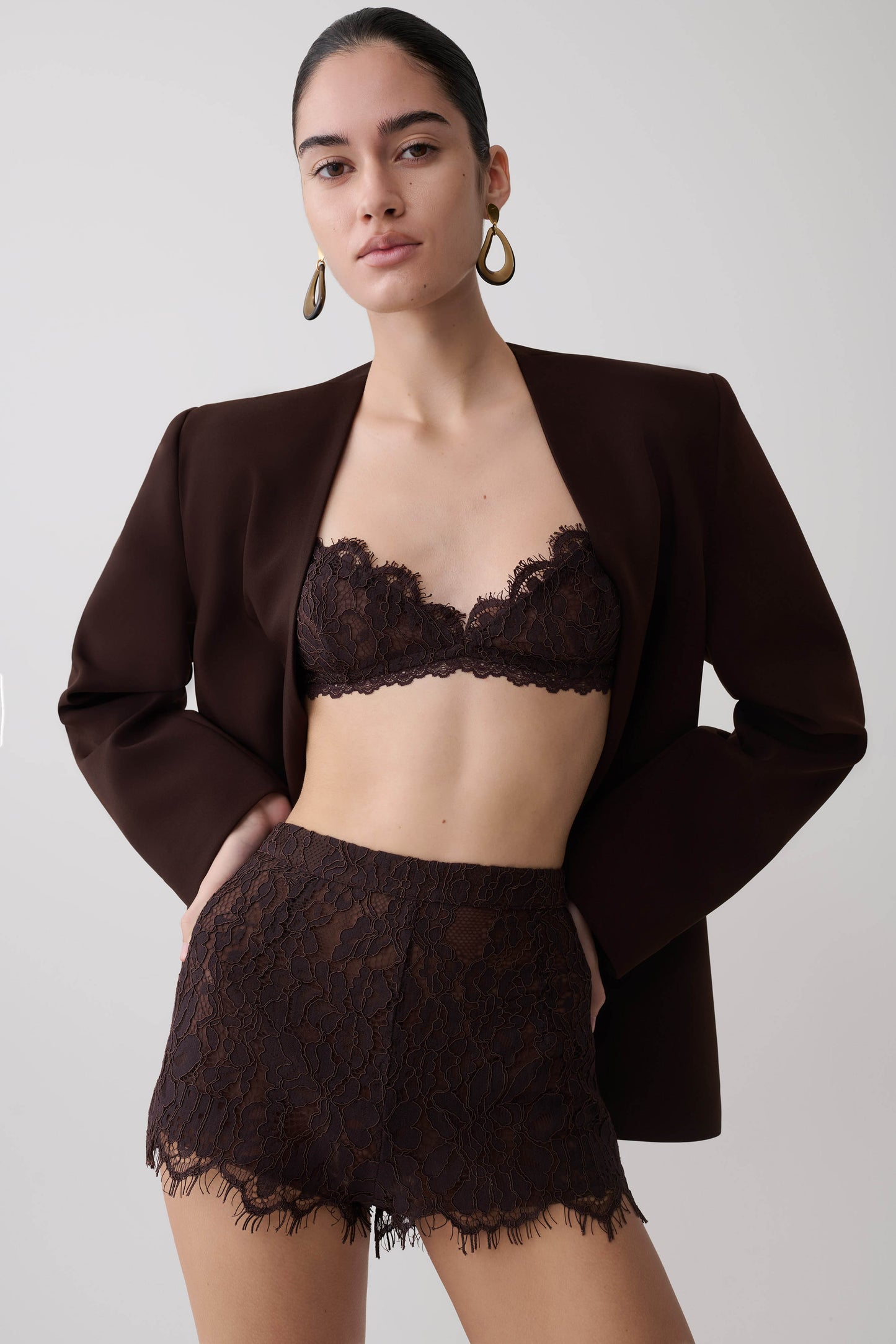 Gigi Lace Mini Shorts - Dark Chocolate