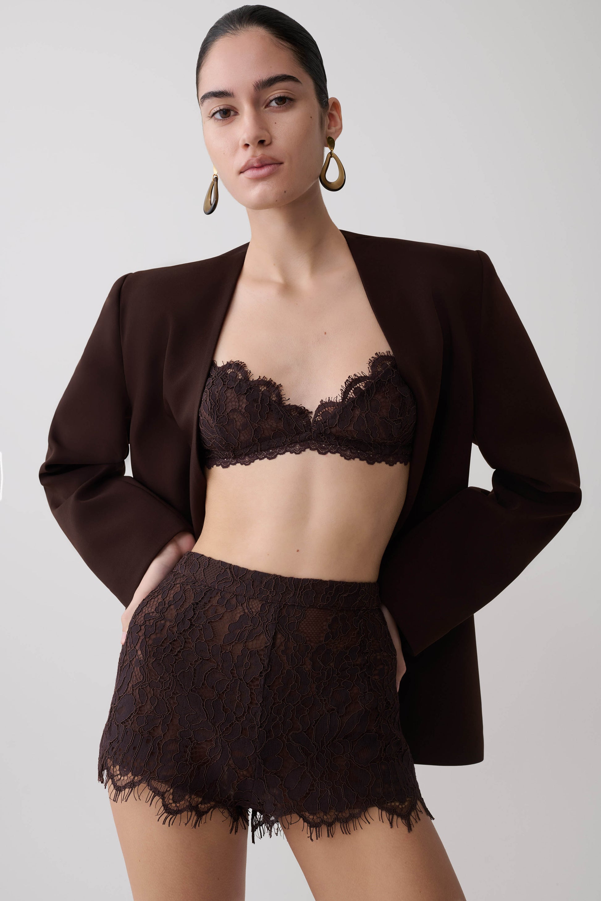 Gigi Lace Mini Shorts - Dark Chocolate #6