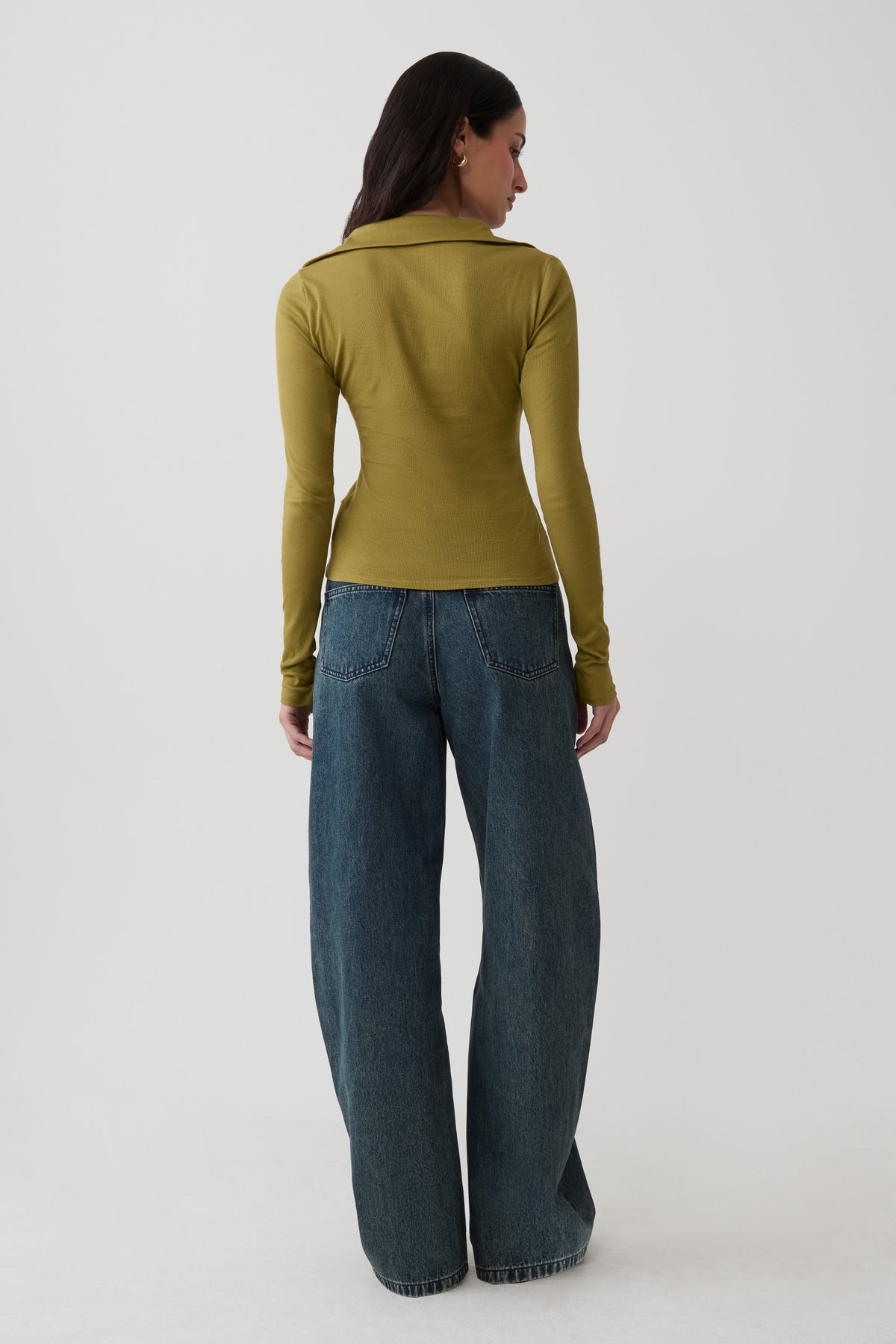 Jessina Collared Long Sleeve Top - Olive #2
