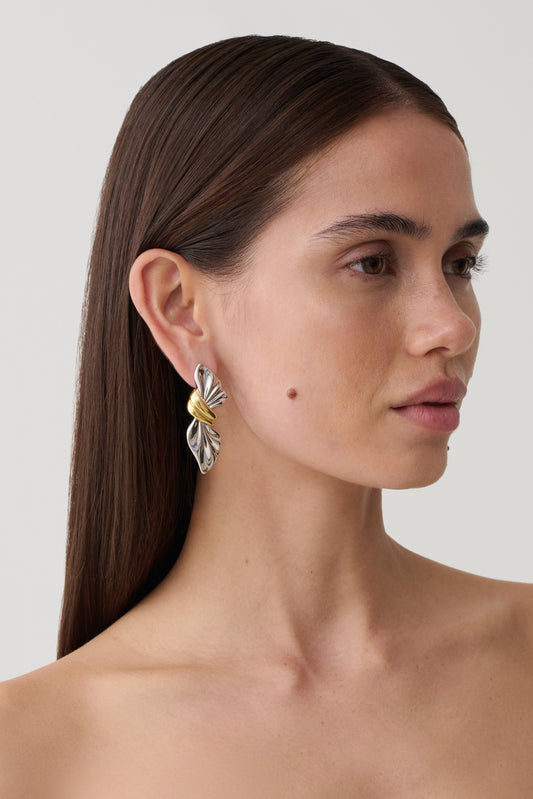 Empress Mixed Metal Twisted Bow Earrings - Silver/Gold