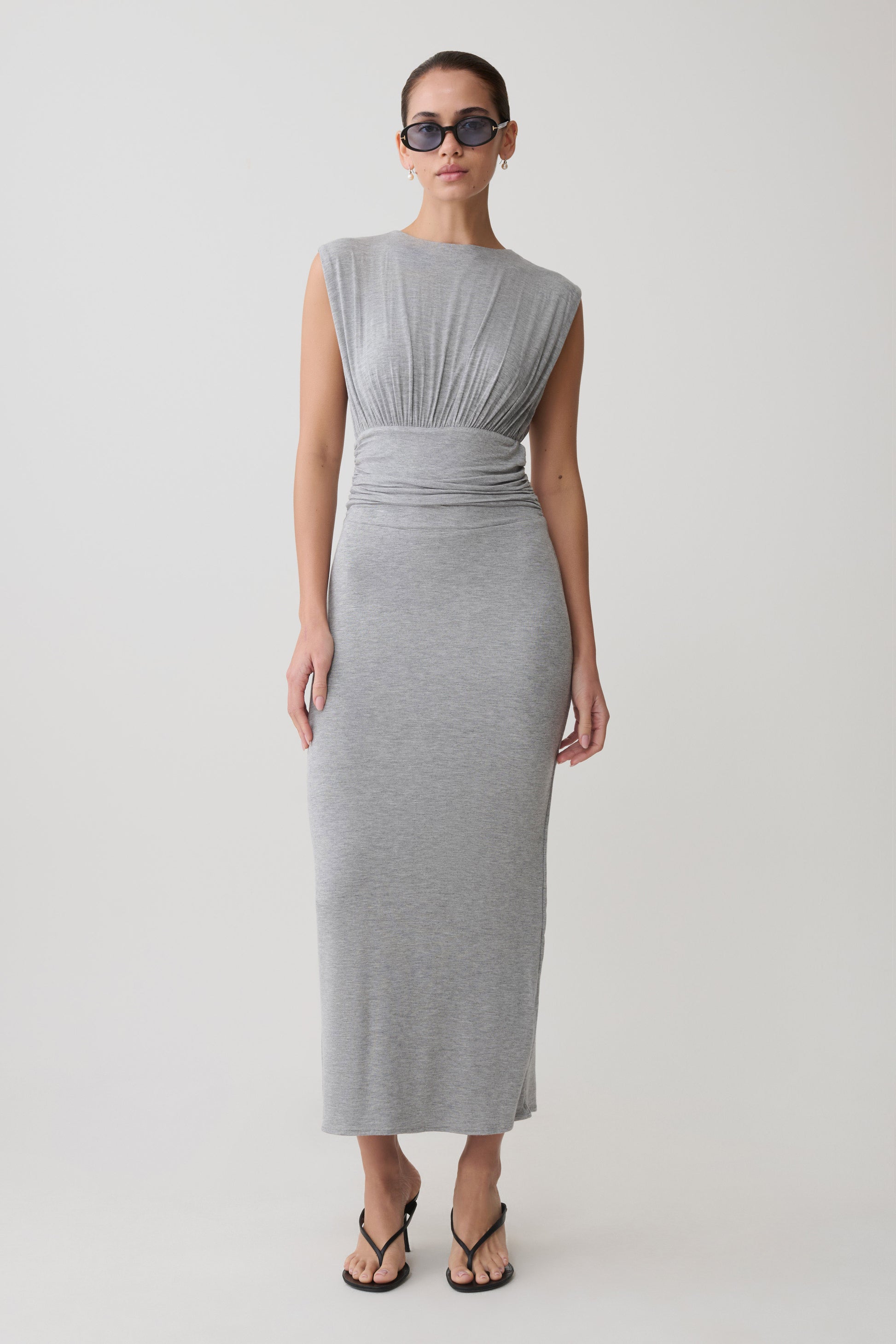 Kura Ruched Modal Sleeveless Midi Dress - Grey Marle #5