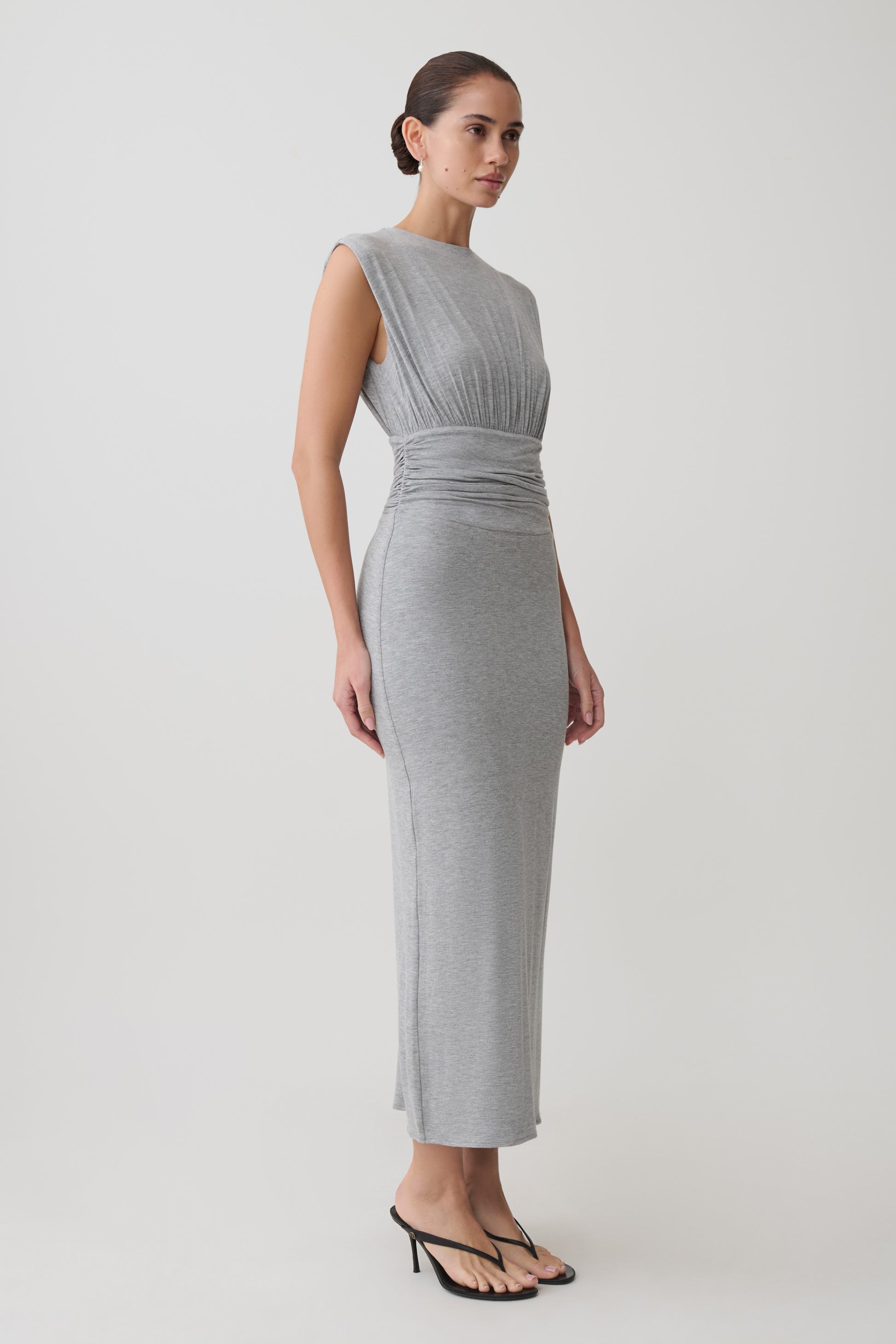 Kura Ruched Modal Sleeveless Midi Dress - Grey Marle #4