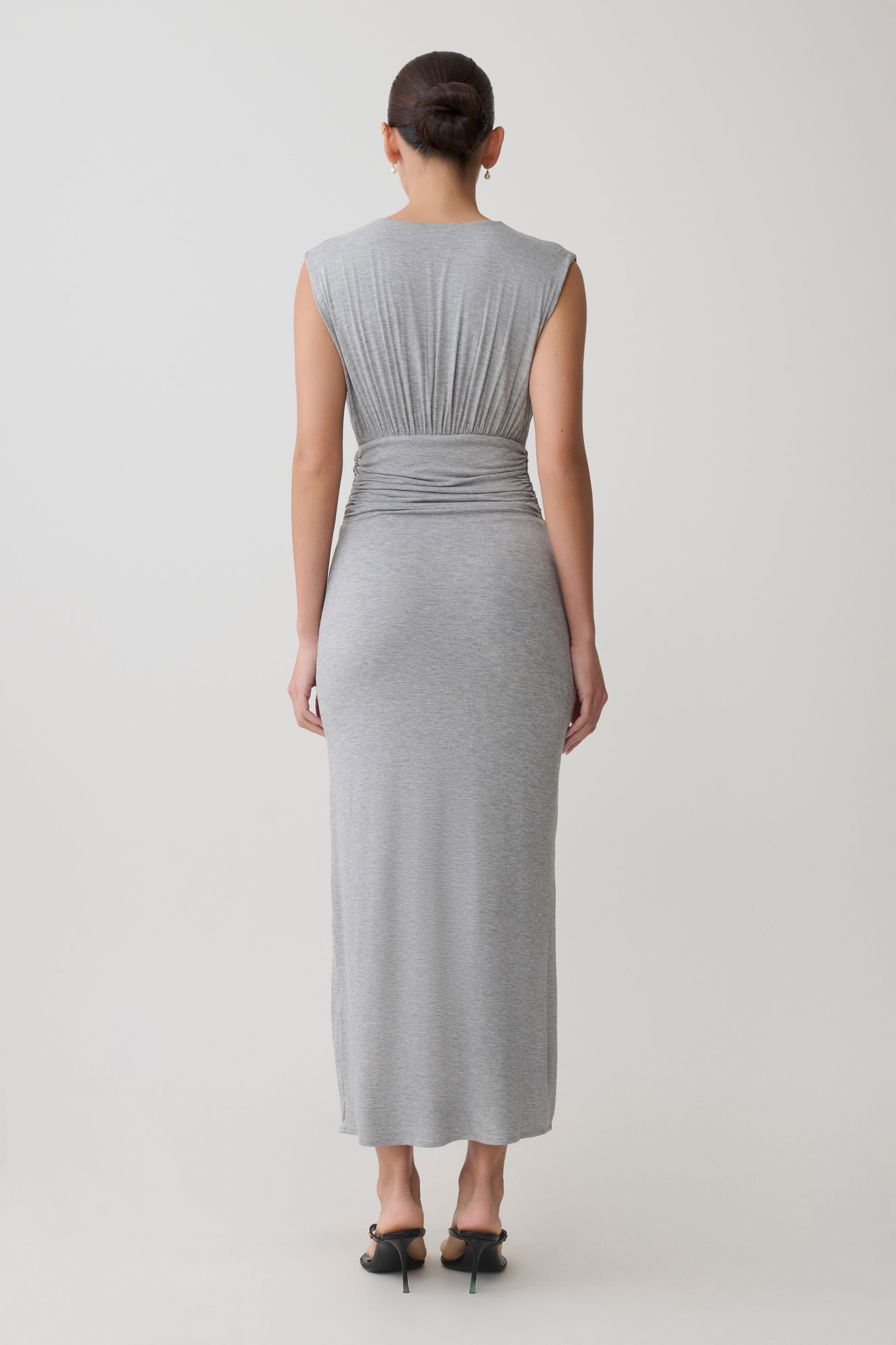 Kura Ruched Modal Sleeveless Midi Dress - Grey Marle #2