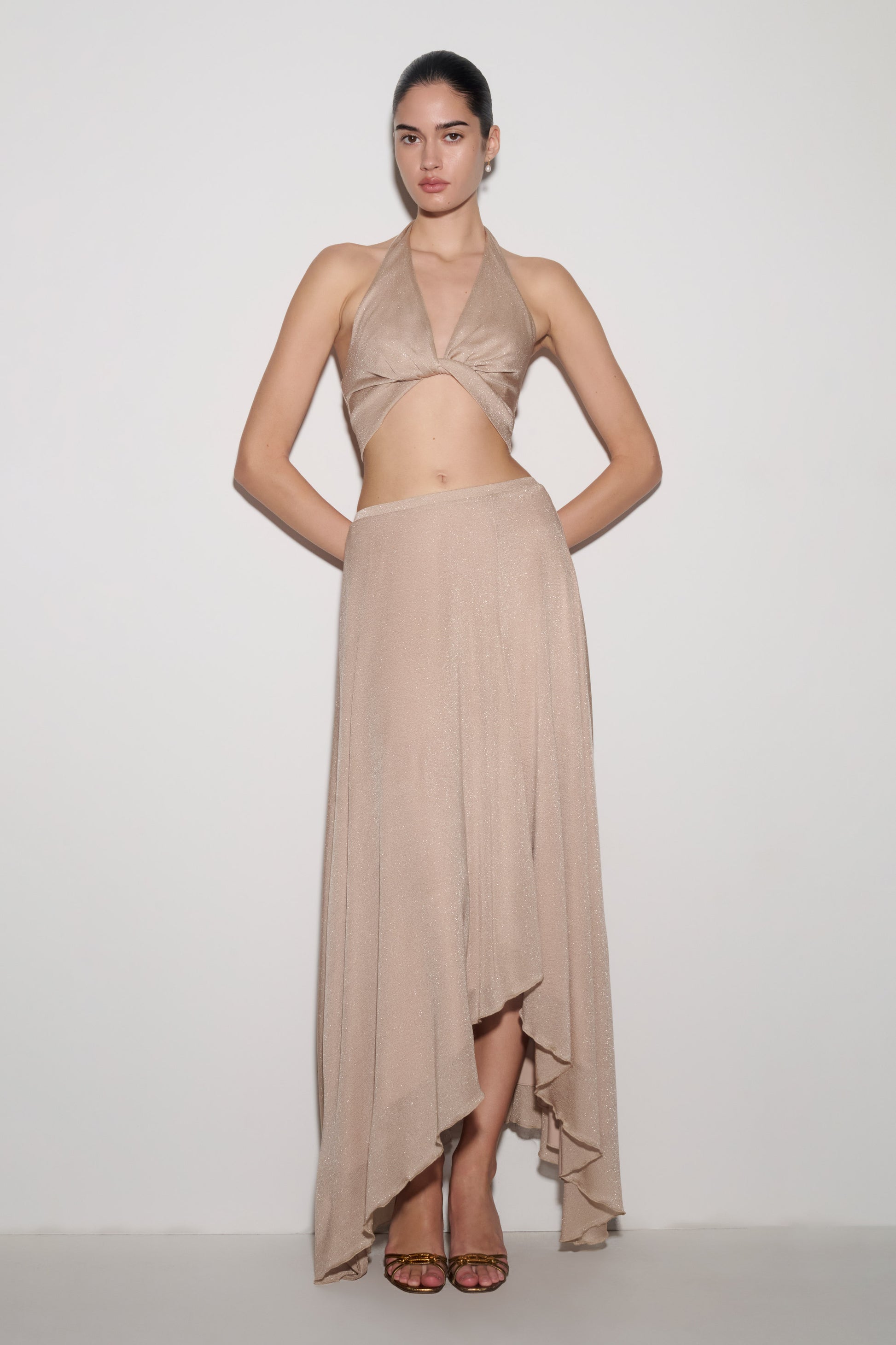 Nola Draped Lurex Halter Top - Gold #5