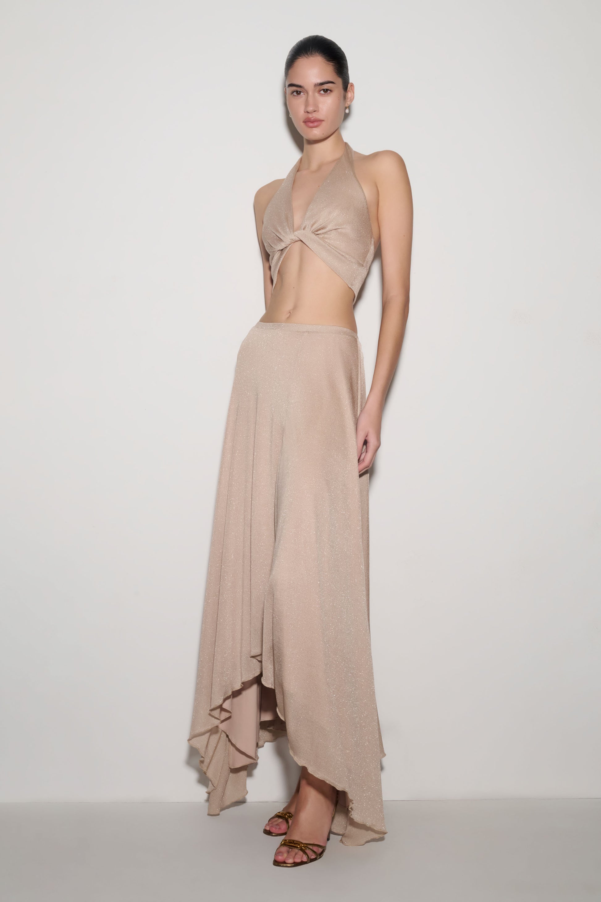 Nola Draped Lurex Halter Top - Gold #3