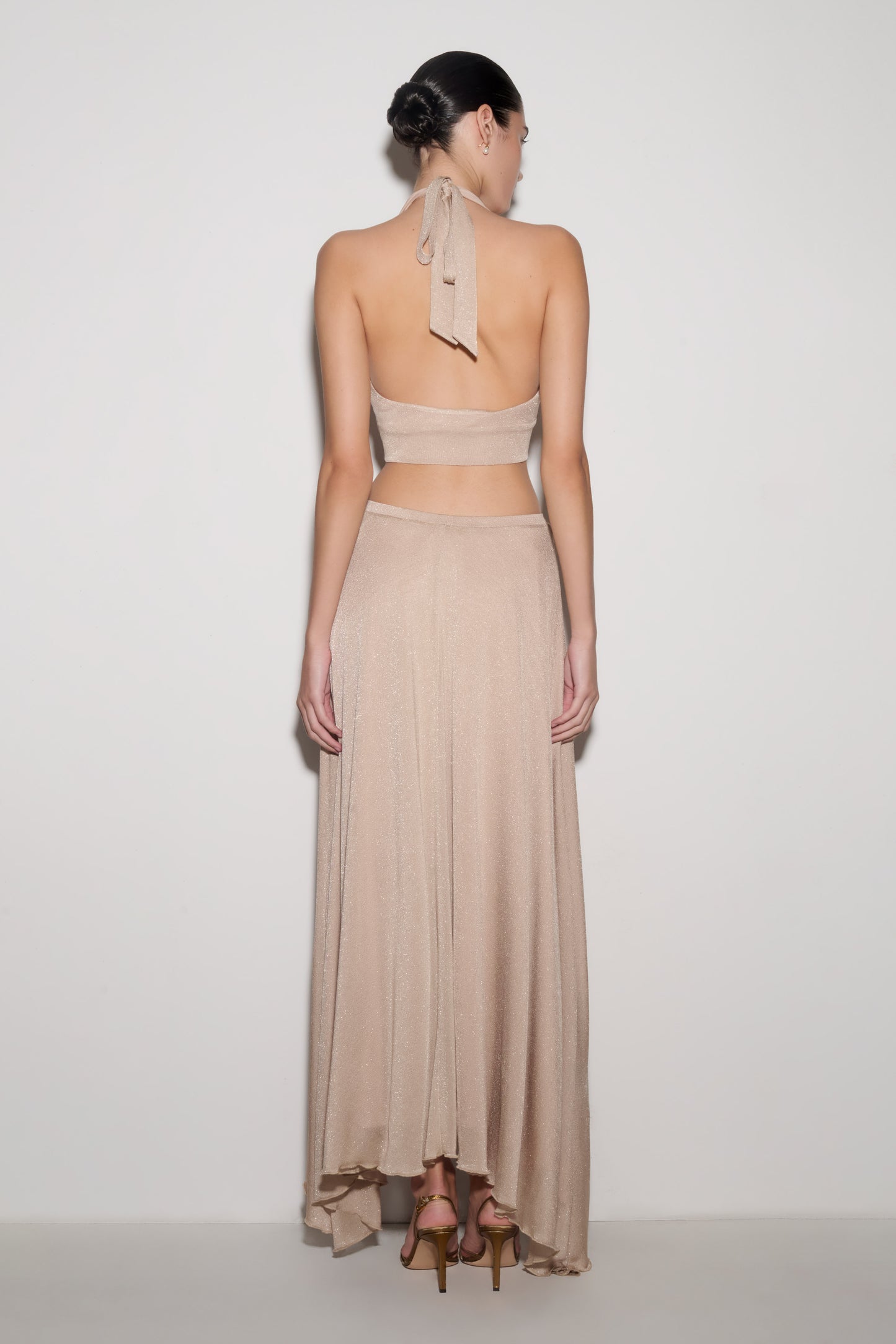 Nola Draped Lurex Halter Top - Gold
