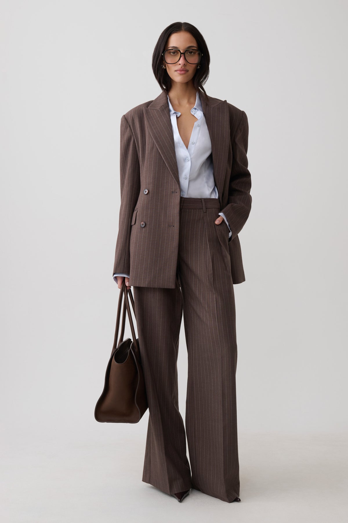 Phoebe Double Breasted Blazer - Brown Stripe