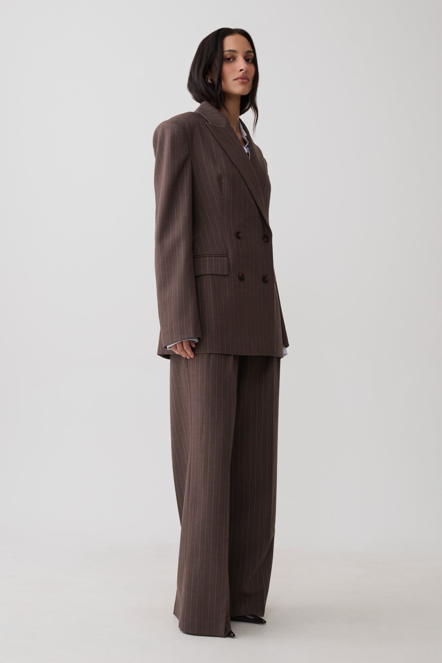 Phoebe Double Breasted Blazer - Brown Stripe