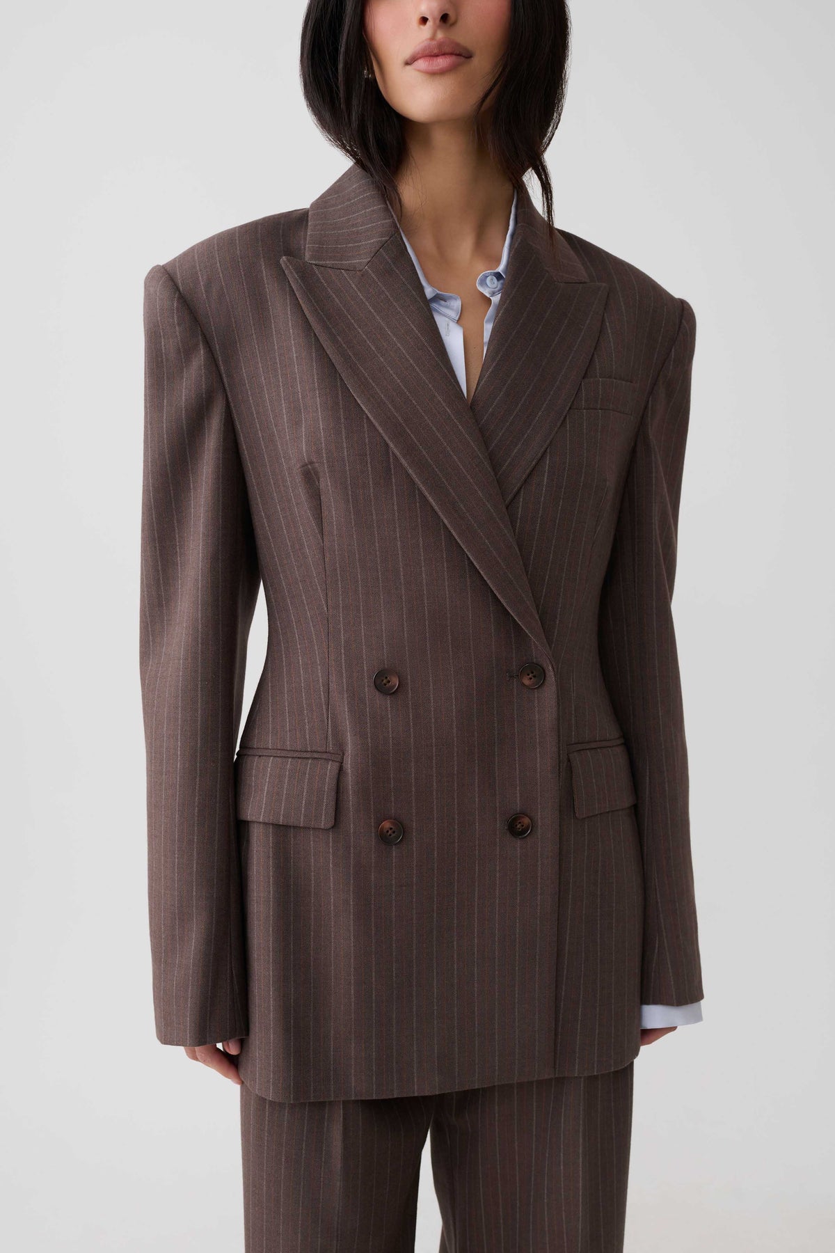 Phoebe Double Breasted Blazer - Brown Stripe #3