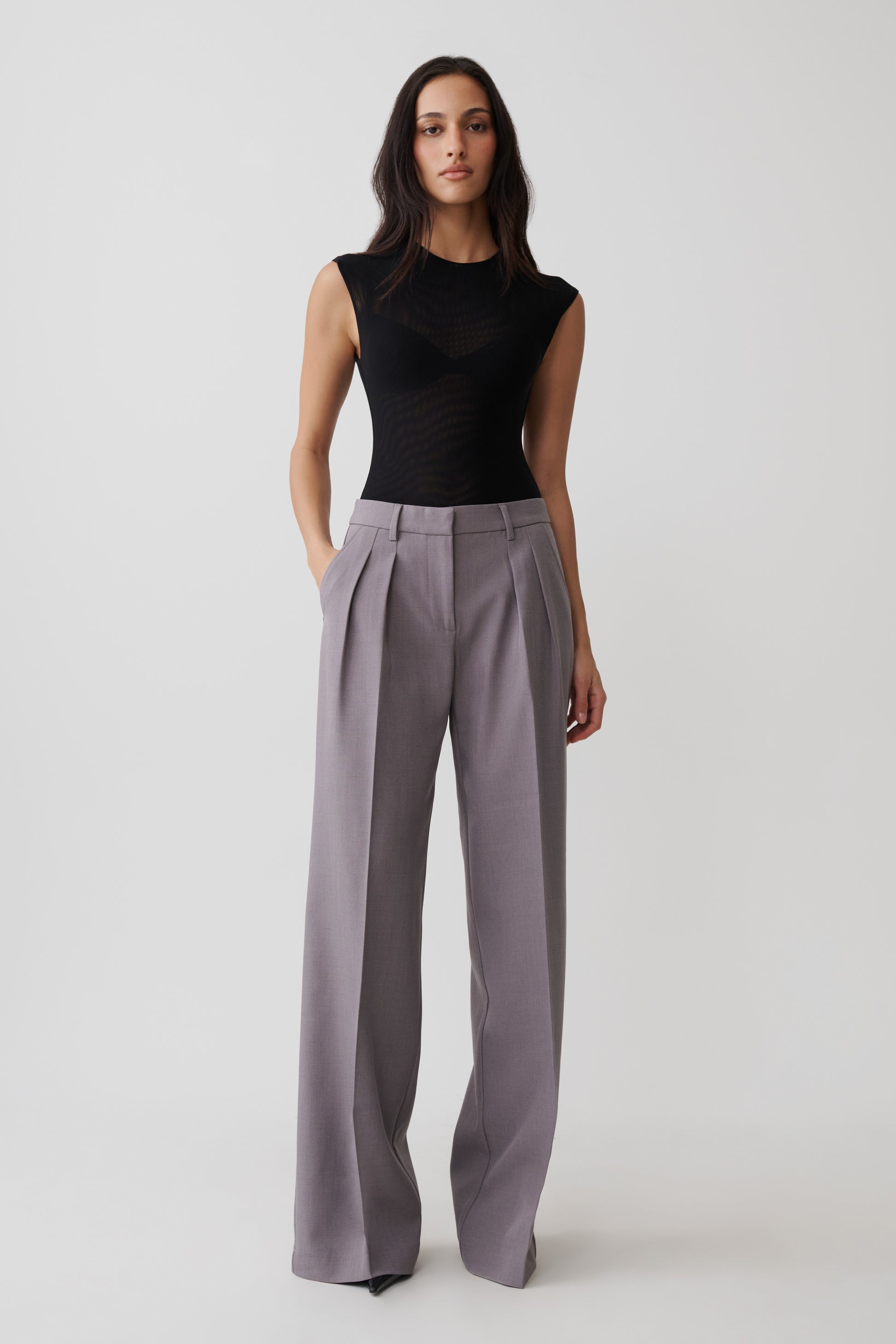 Phoebe Straight Leg Suiting Pants - Light Grey Marle #5