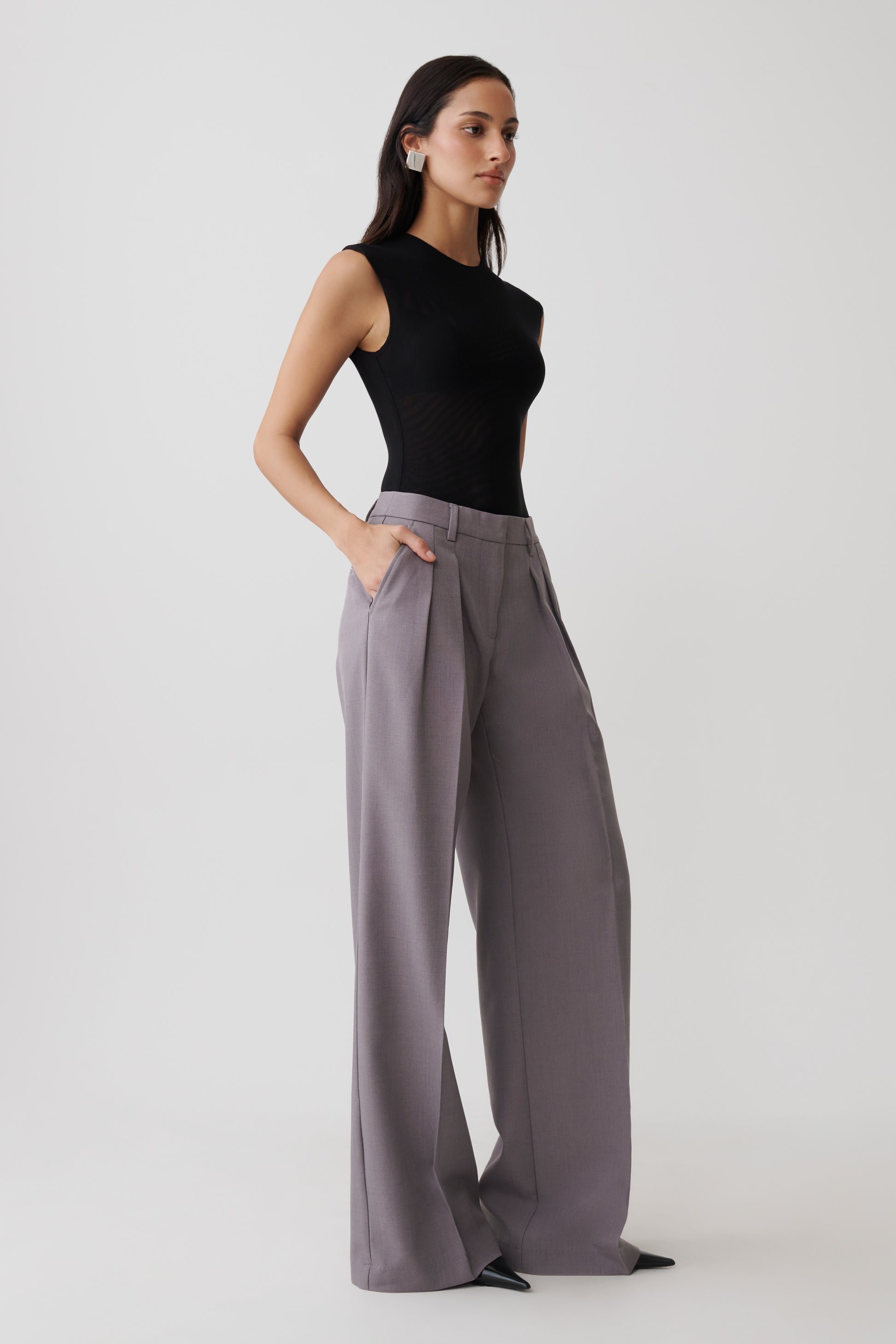 Phoebe Straight Leg Suiting Pants - Light Grey Marle #4