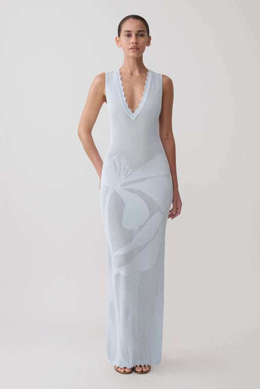 Pippa Floral Knit Maxi Dress - Light Blue