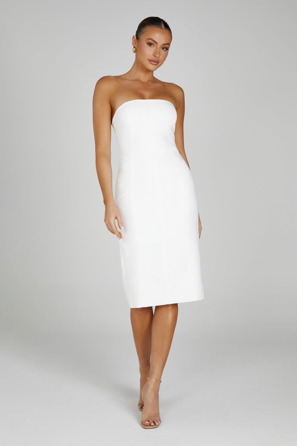 Marianne Strapless Crepe Midi Dress - White