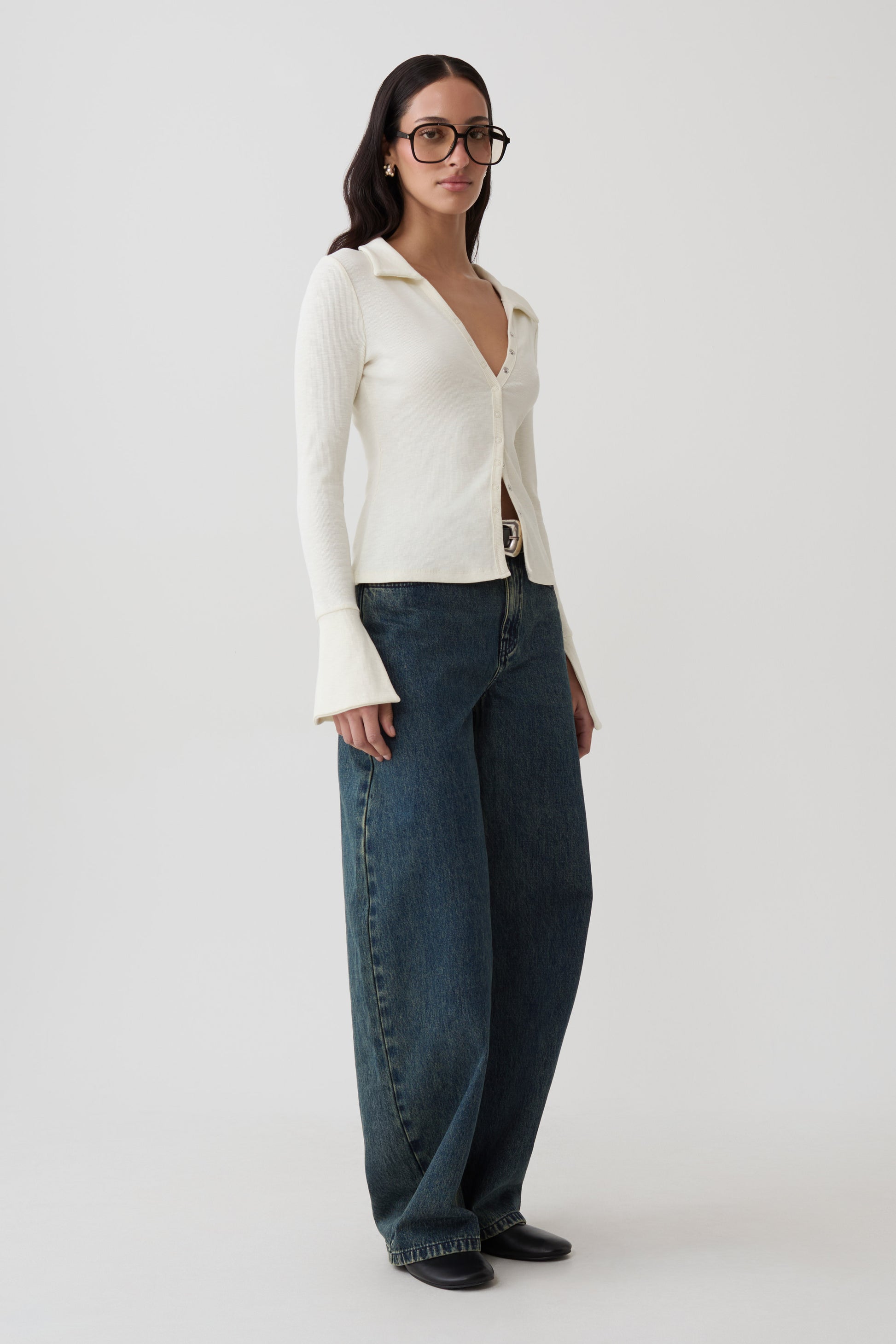Analisa Button Down Long Sleeve Top - Ivory #5