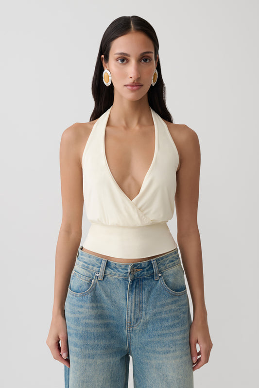 Jina Draped Halter Top - Ivory