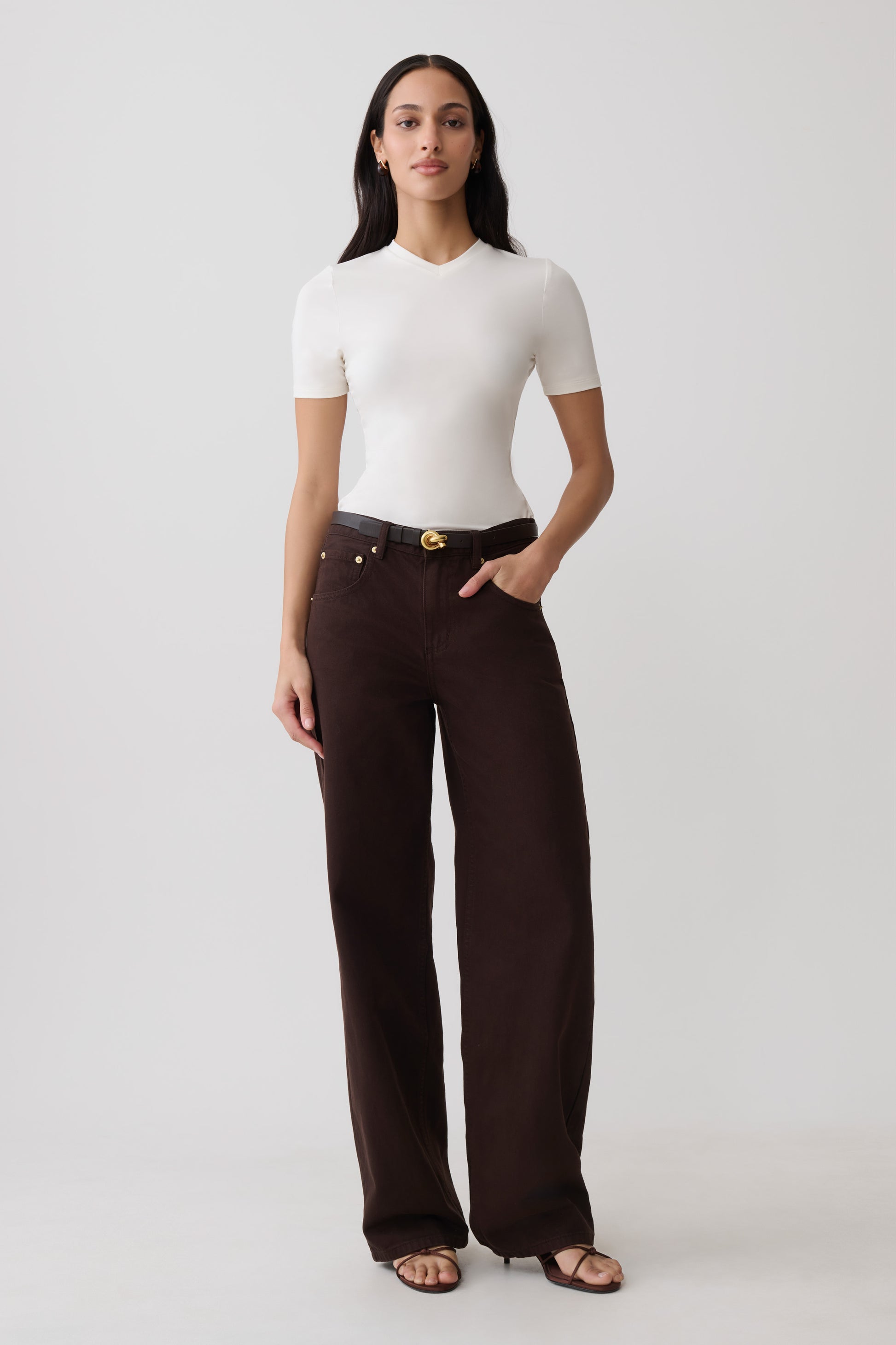 Janelle High V Neck Short Sleeve Top - Ivory #5