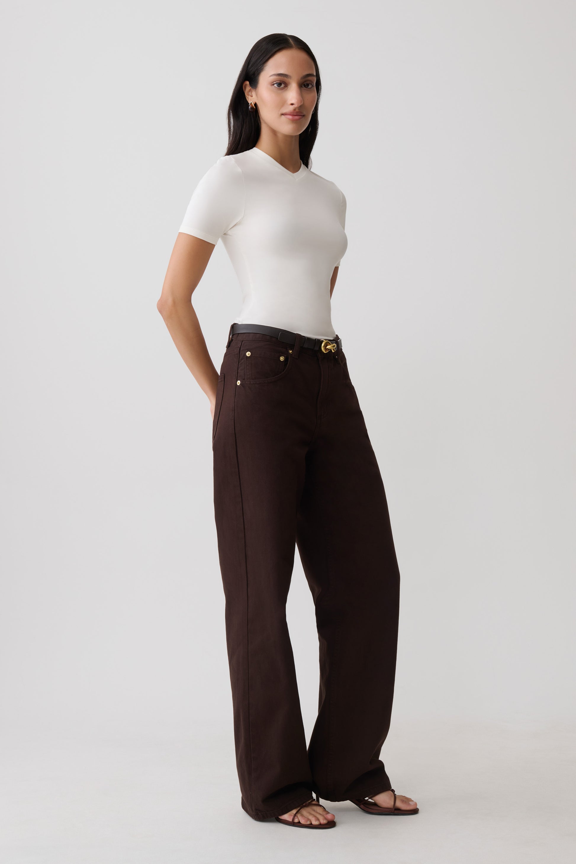 Janelle High V Neck Short Sleeve Top - Ivory #3