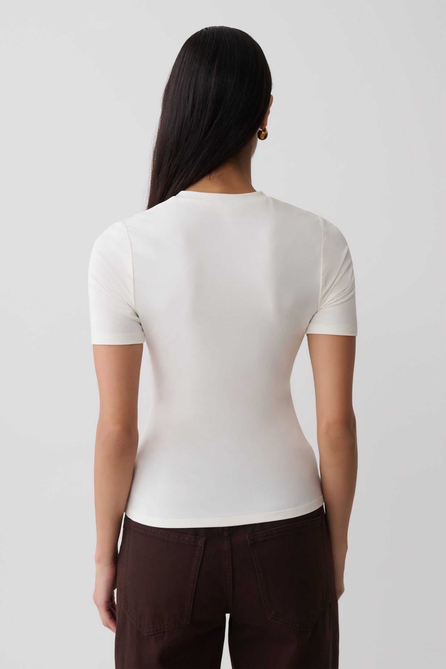 Janelle High V Neck Short Sleeve Top - Ivory