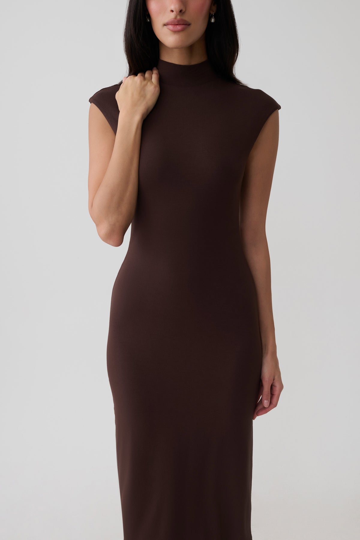 Noelle Sleeveless Roll Neck Midi Dress - Dark Chocolate #3