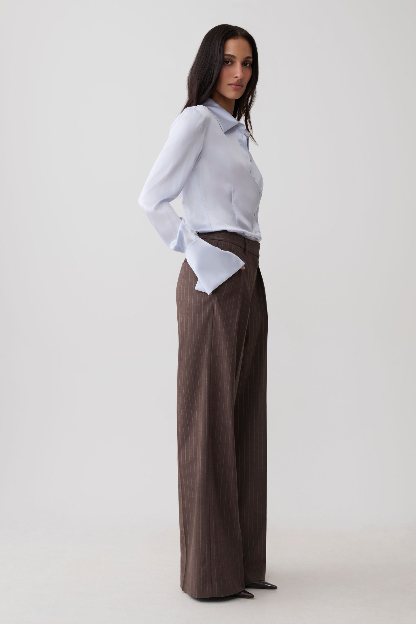 Phoebe Straight Leg Suiting Pants - Brown Stripe