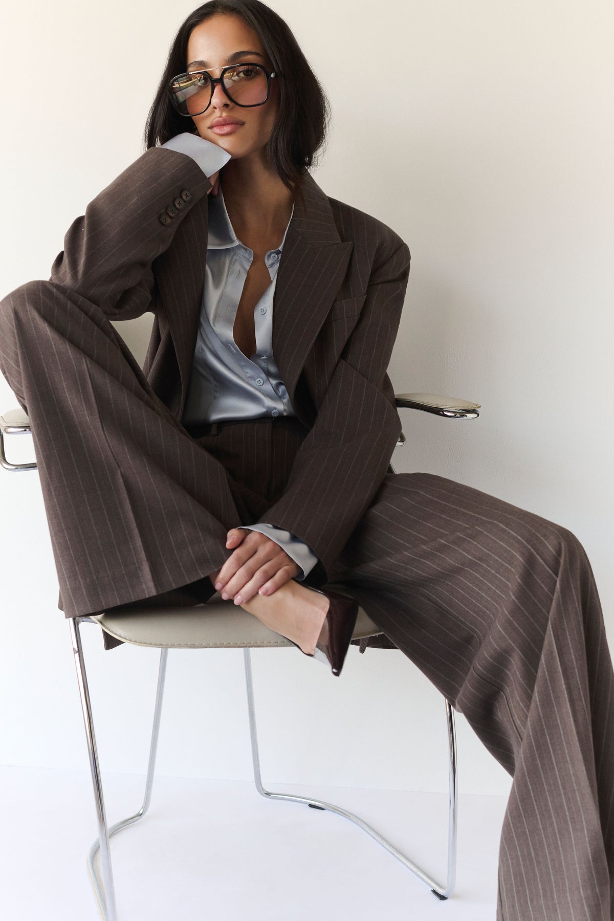Phoebe Straight Leg Suiting Pants - Brown Stripe #3
