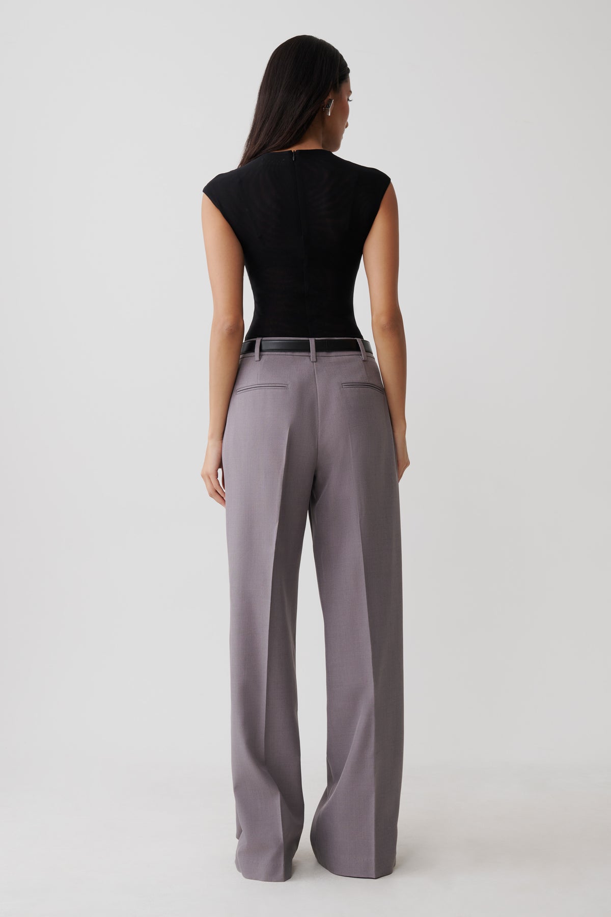 Phoebe Straight Leg Suiting Pants - Light Grey Marle