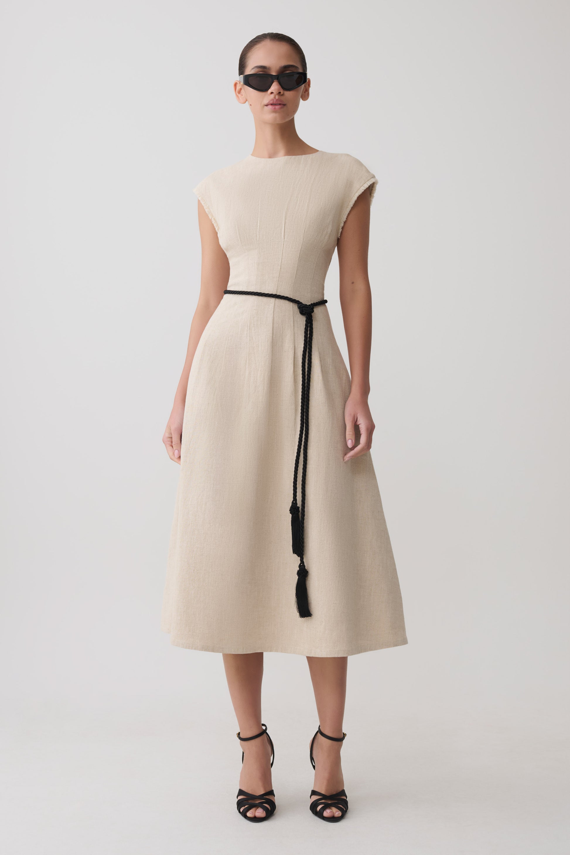 Zinia Linen Cap Sleeve Midi Dress - Natural #4