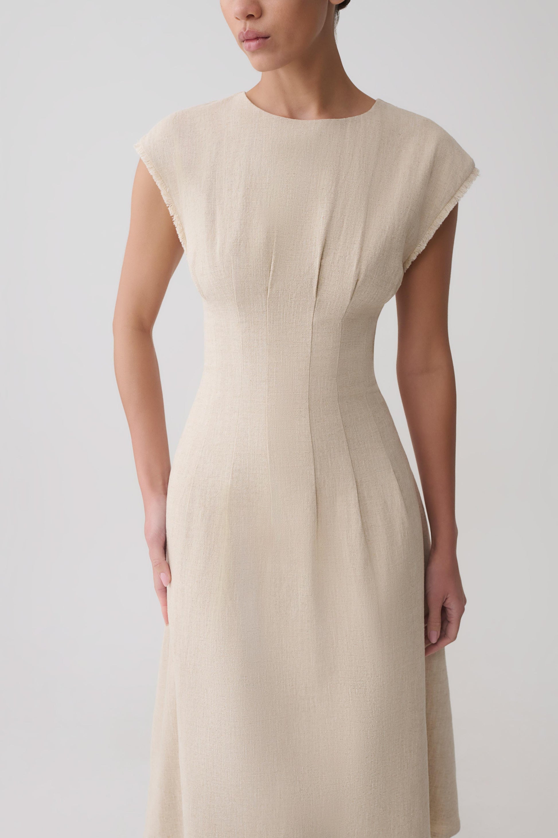 Zinia Linen Cap Sleeve Midi Dress - Natural #5