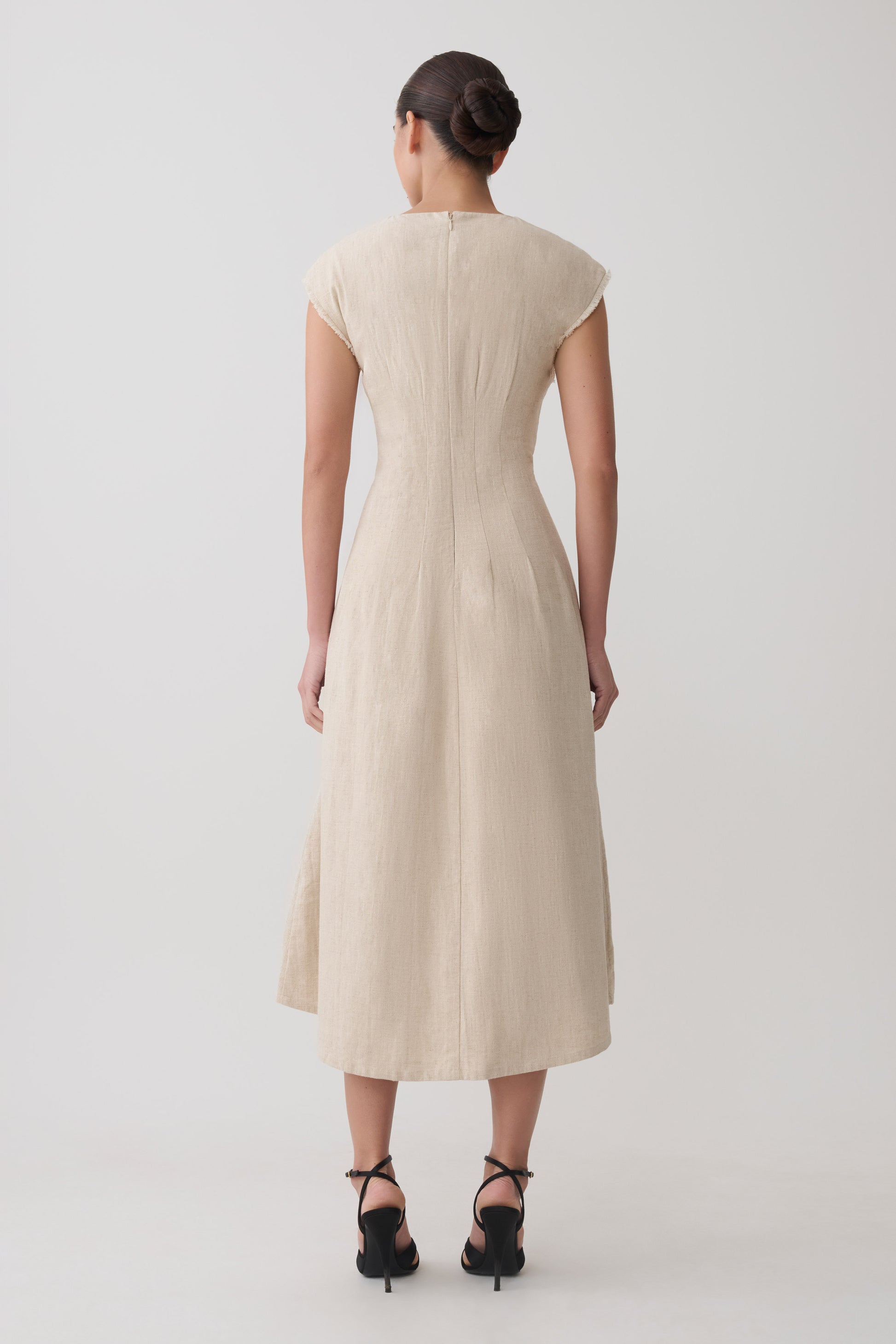 Zinia Linen Cap Sleeve Midi Dress - Natural #2