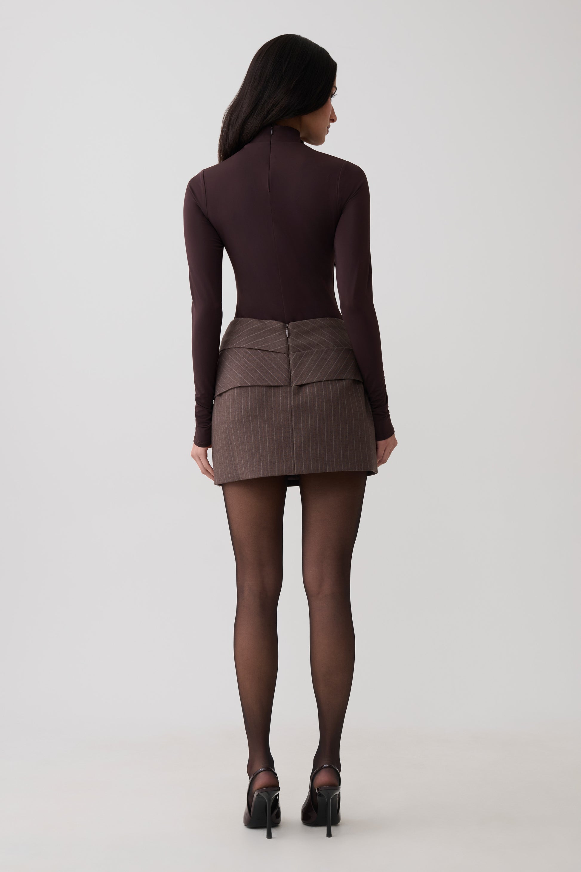 Annabel Long Sleeve High Neck Bodysuit - Chocolate #2