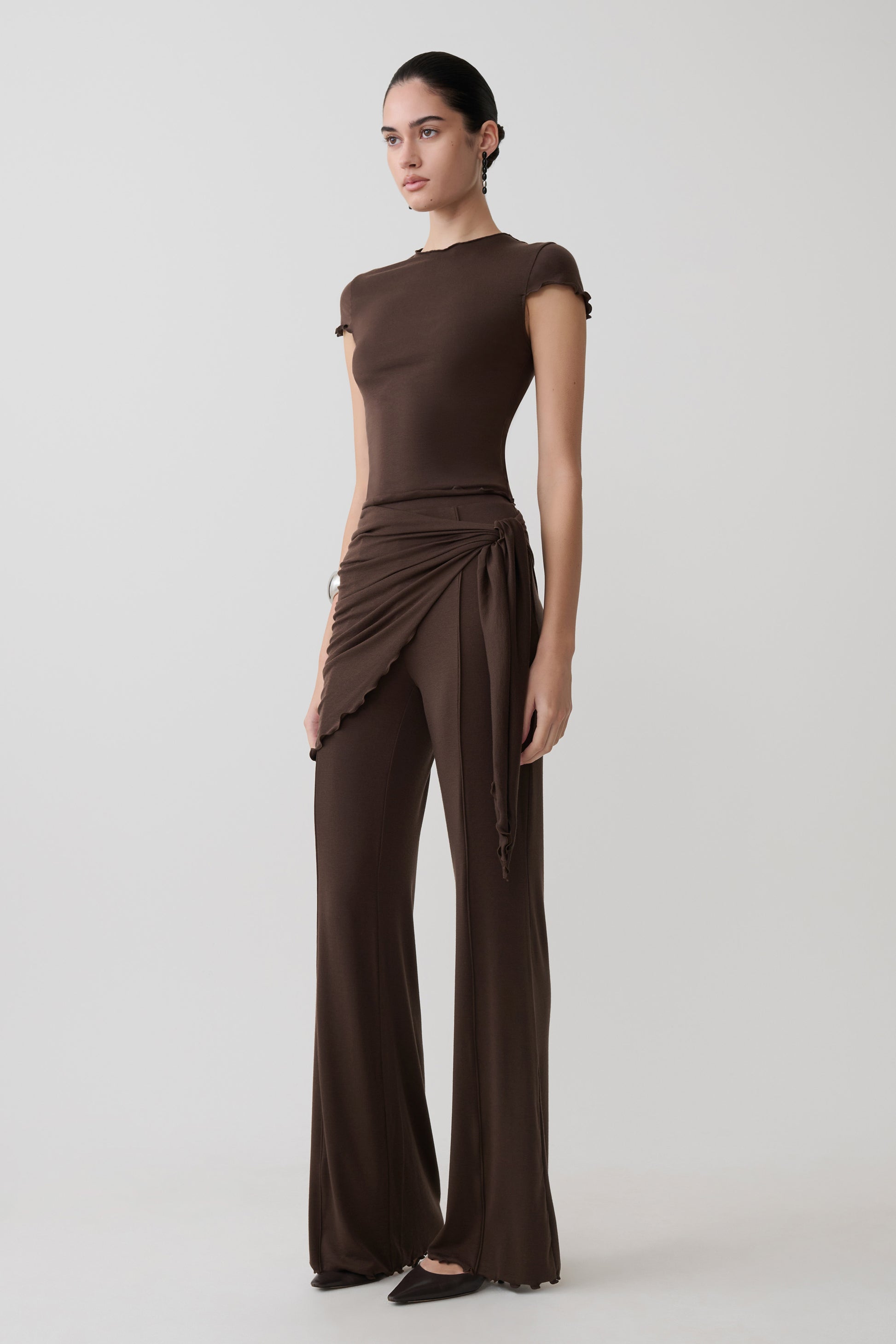 Anfie Straight Leg Pants With Waist Wrap - Dark Chocolate #4