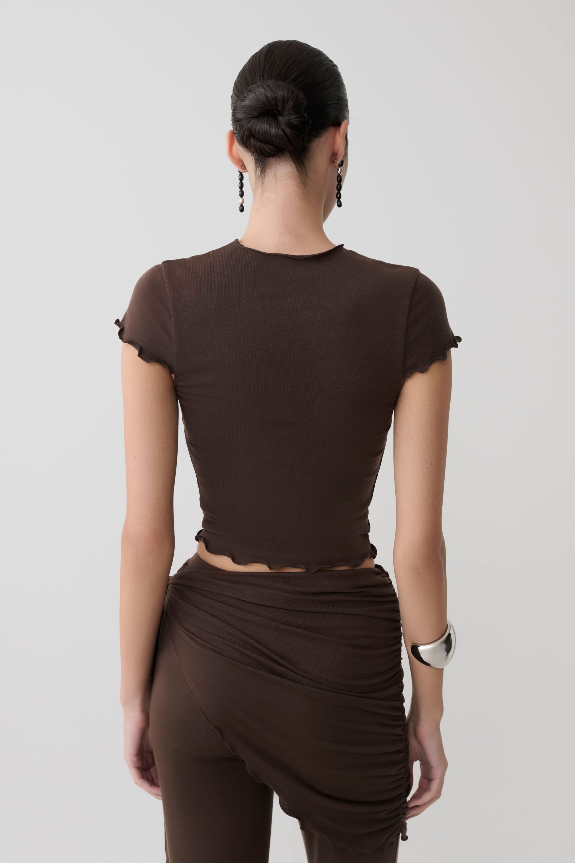 Anfie High Neck Top With Piping Detail - Dark Chocolate #2