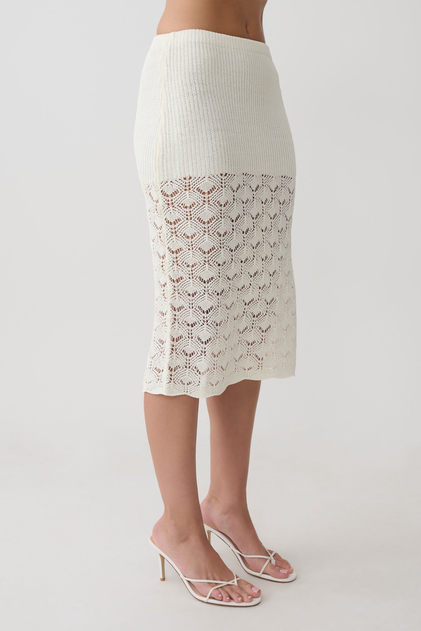 Atlantis Crochet Knit Midi Skirt - White