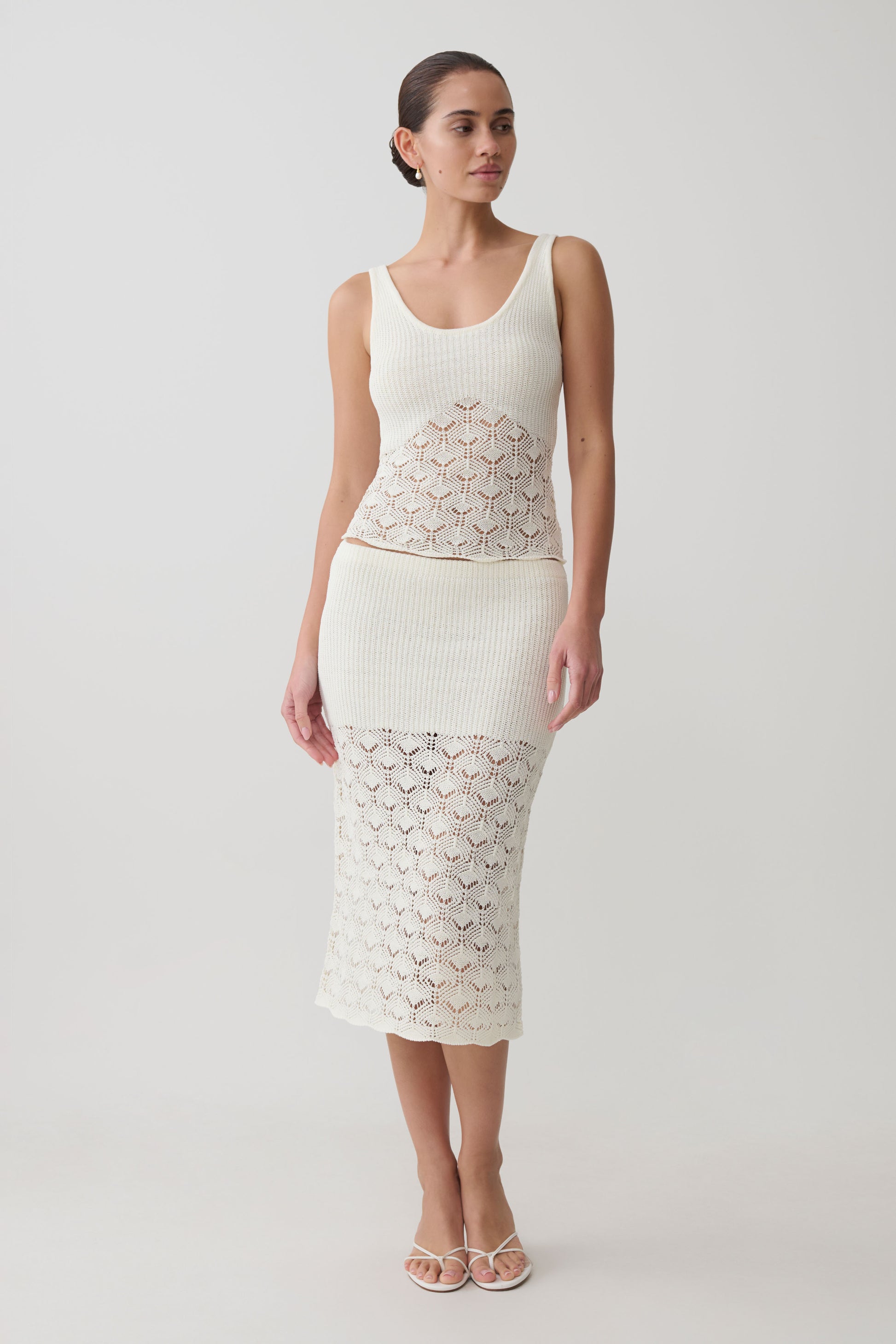 Atlantis Crochet Knit Midi Skirt - White #4