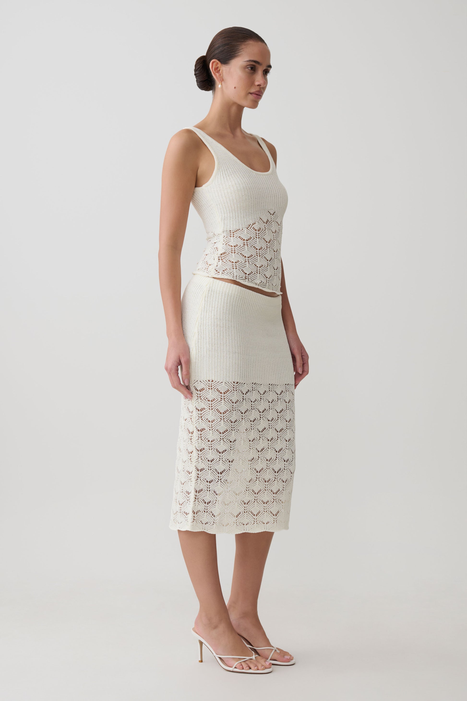 Atlantis Crochet Knit Midi Skirt - White #5