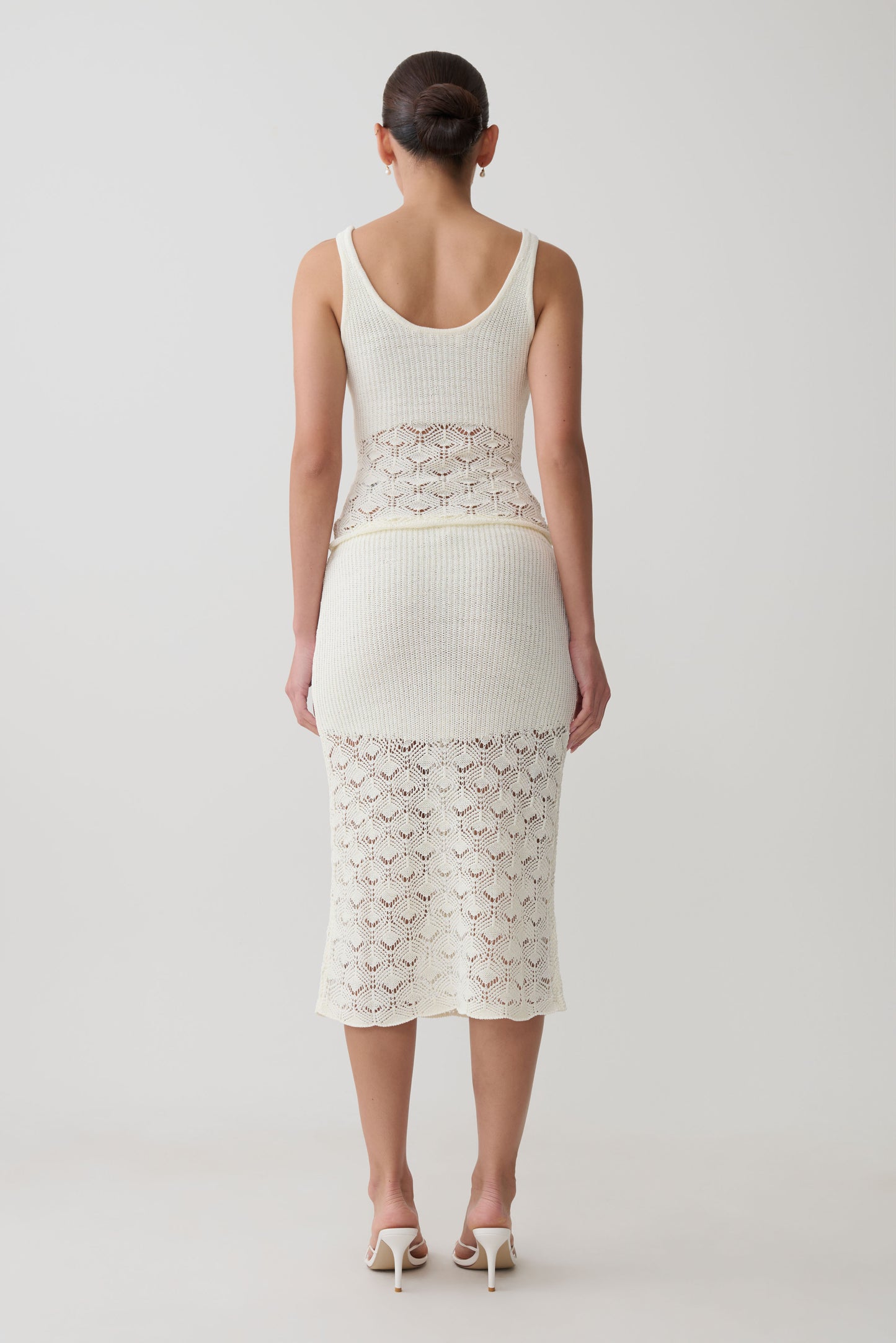 Atlantis Crochet Knit Midi Skirt - White
