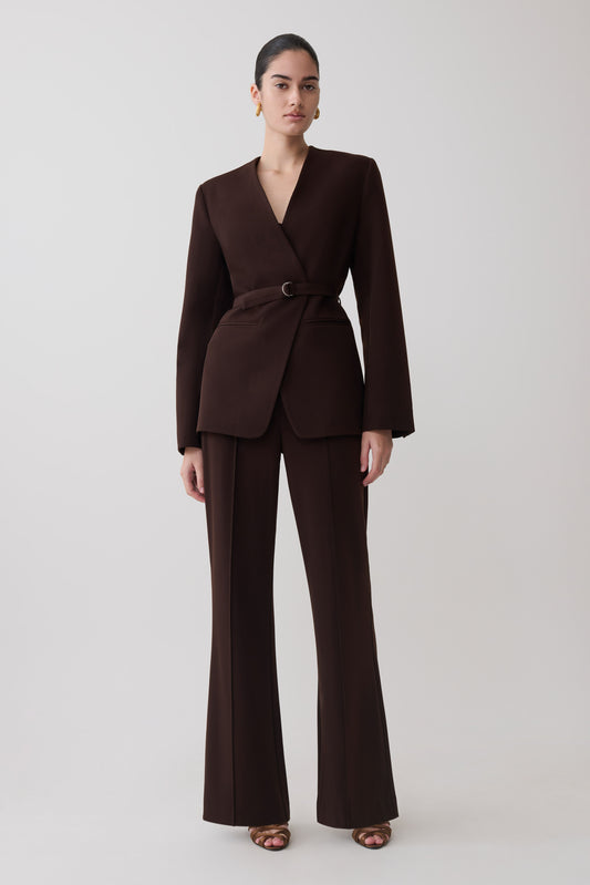 Darcie Fit And Flare Suiting Pants - Dark Chocolate