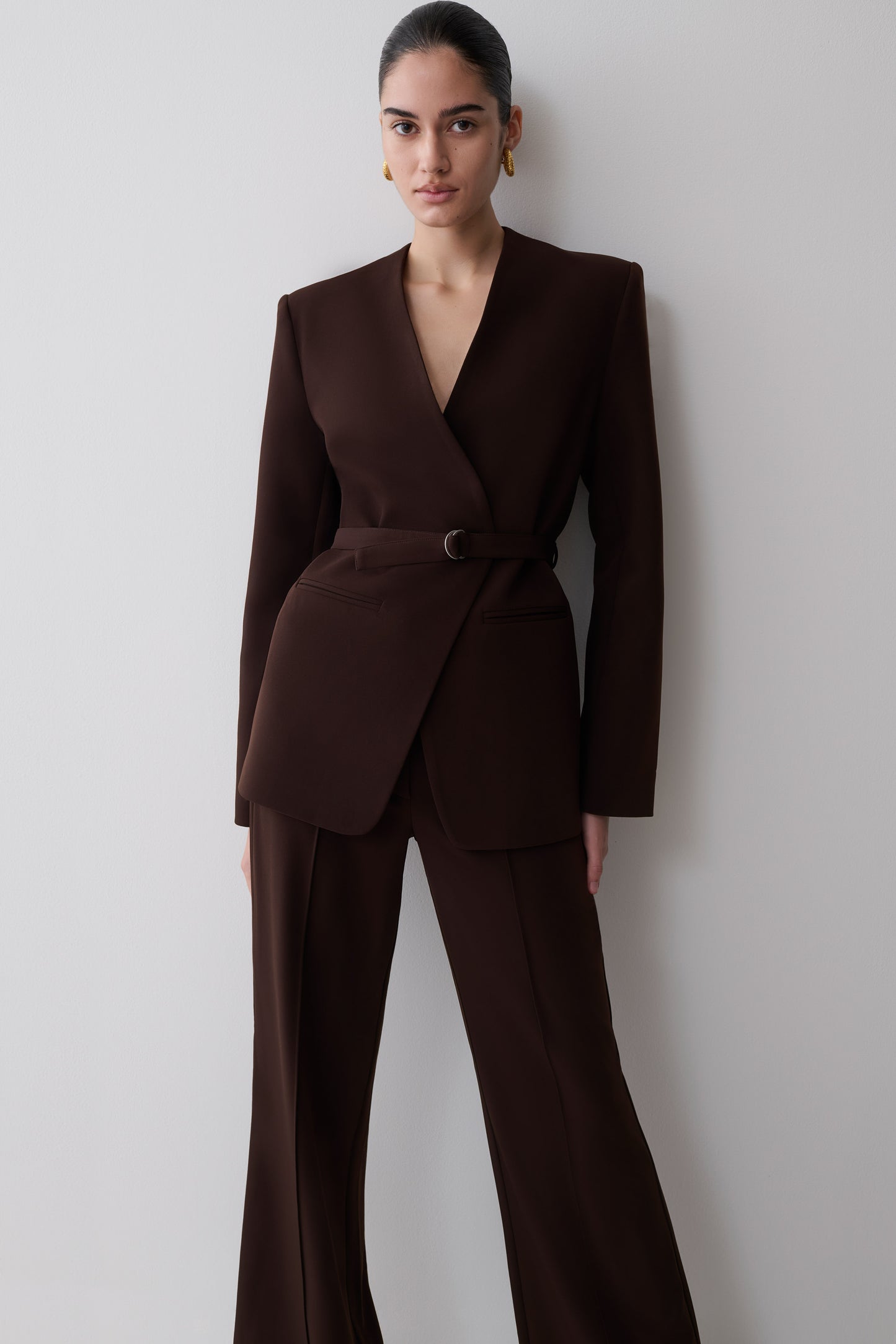 Darcie Fit And Flare Suiting Pants - Dark Chocolate