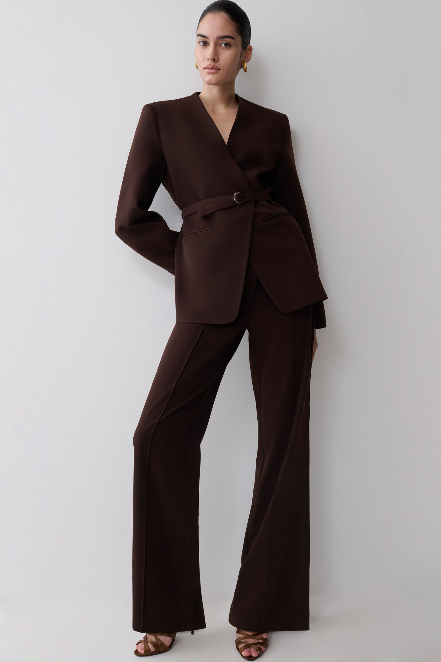 Darcie Fit And Flare Suiting Pants - Dark Chocolate