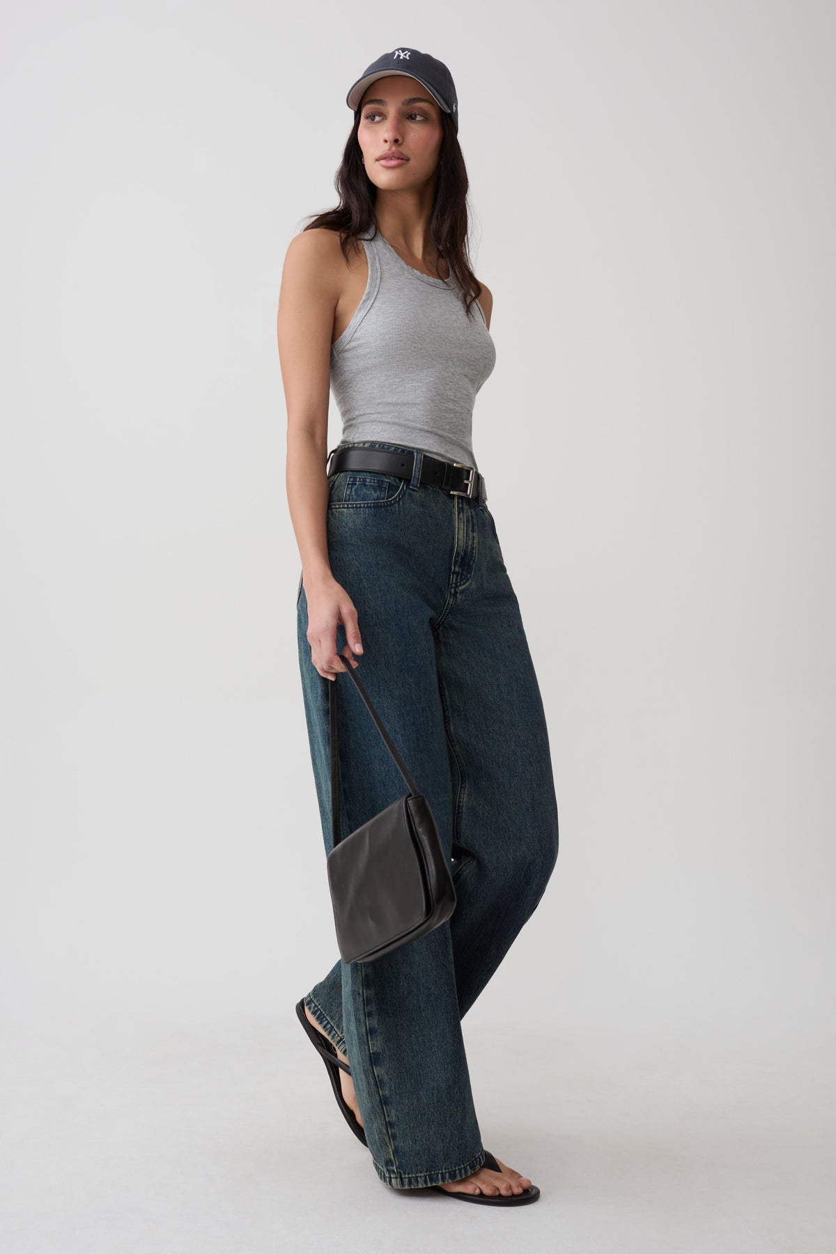 Evadne Ribbed Tank - Grey Marle