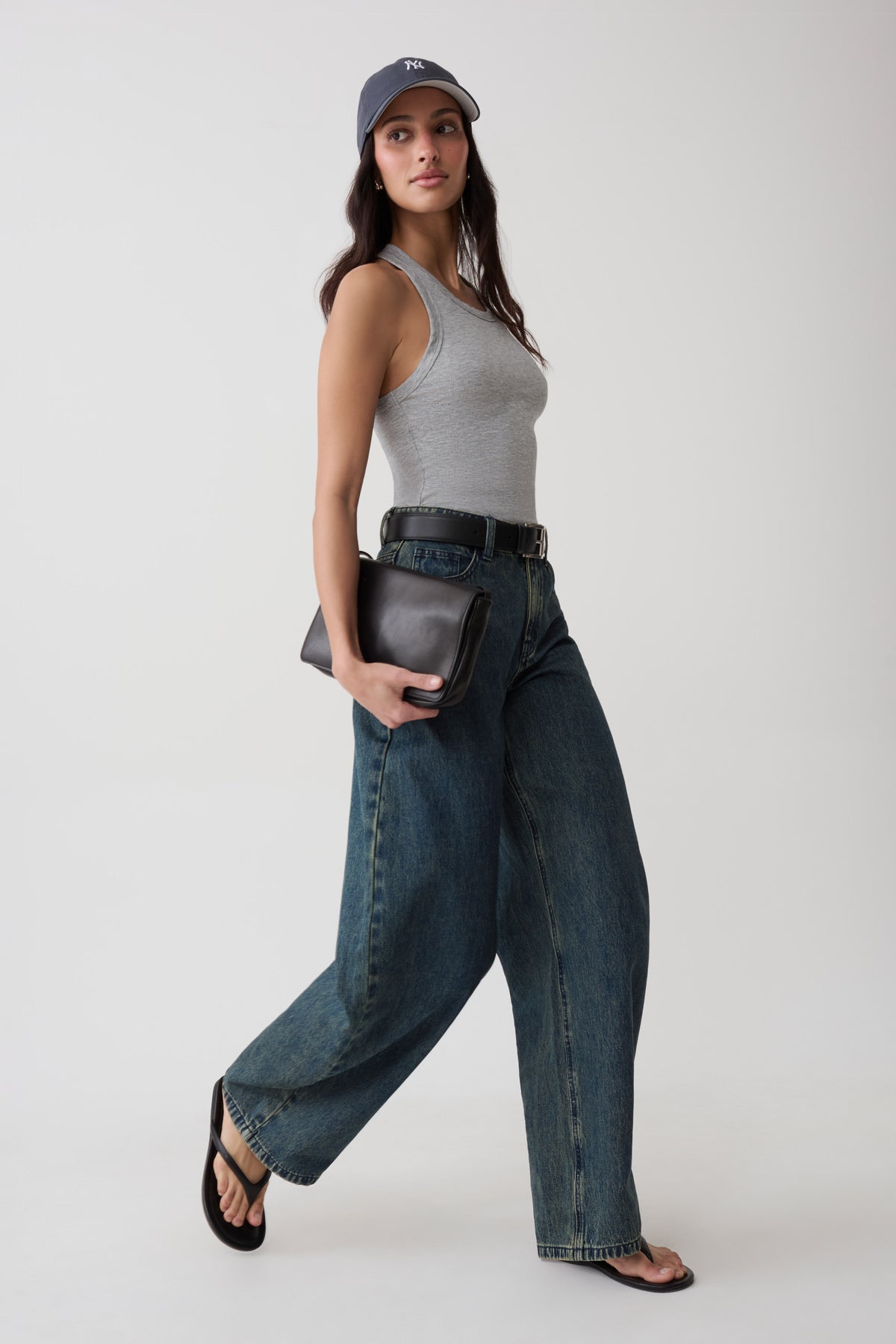 Evadne Ribbed Tank - Grey Marle