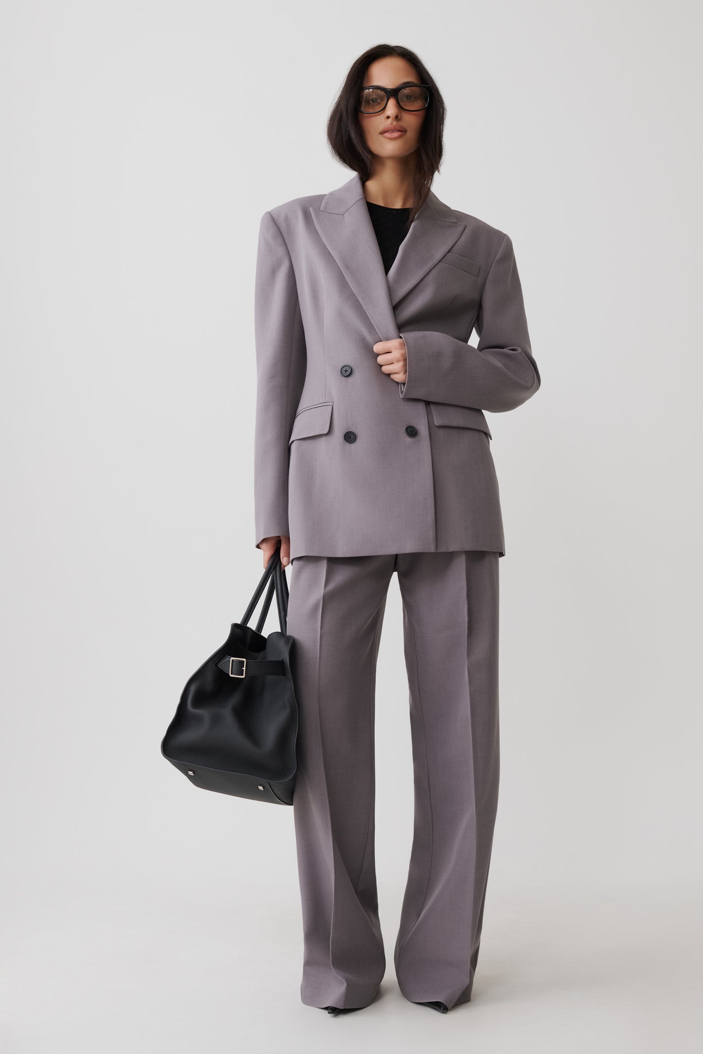 Phoebe Straight Leg Suiting Pants - Light Grey Marle