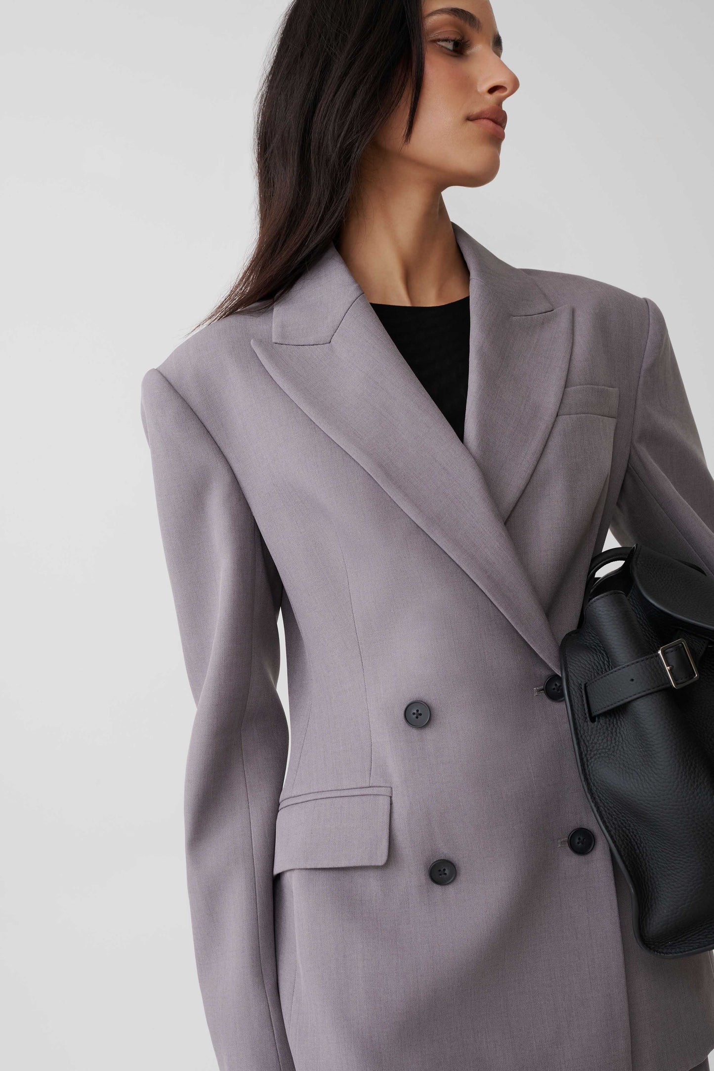 Phoebe Double Breasted Blazer - Light Grey Marle
