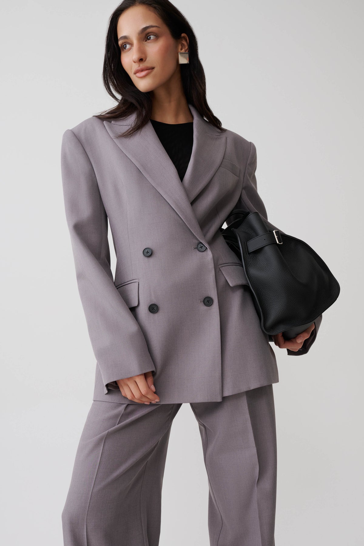 Phoebe Double Breasted Blazer - Light Grey Marle