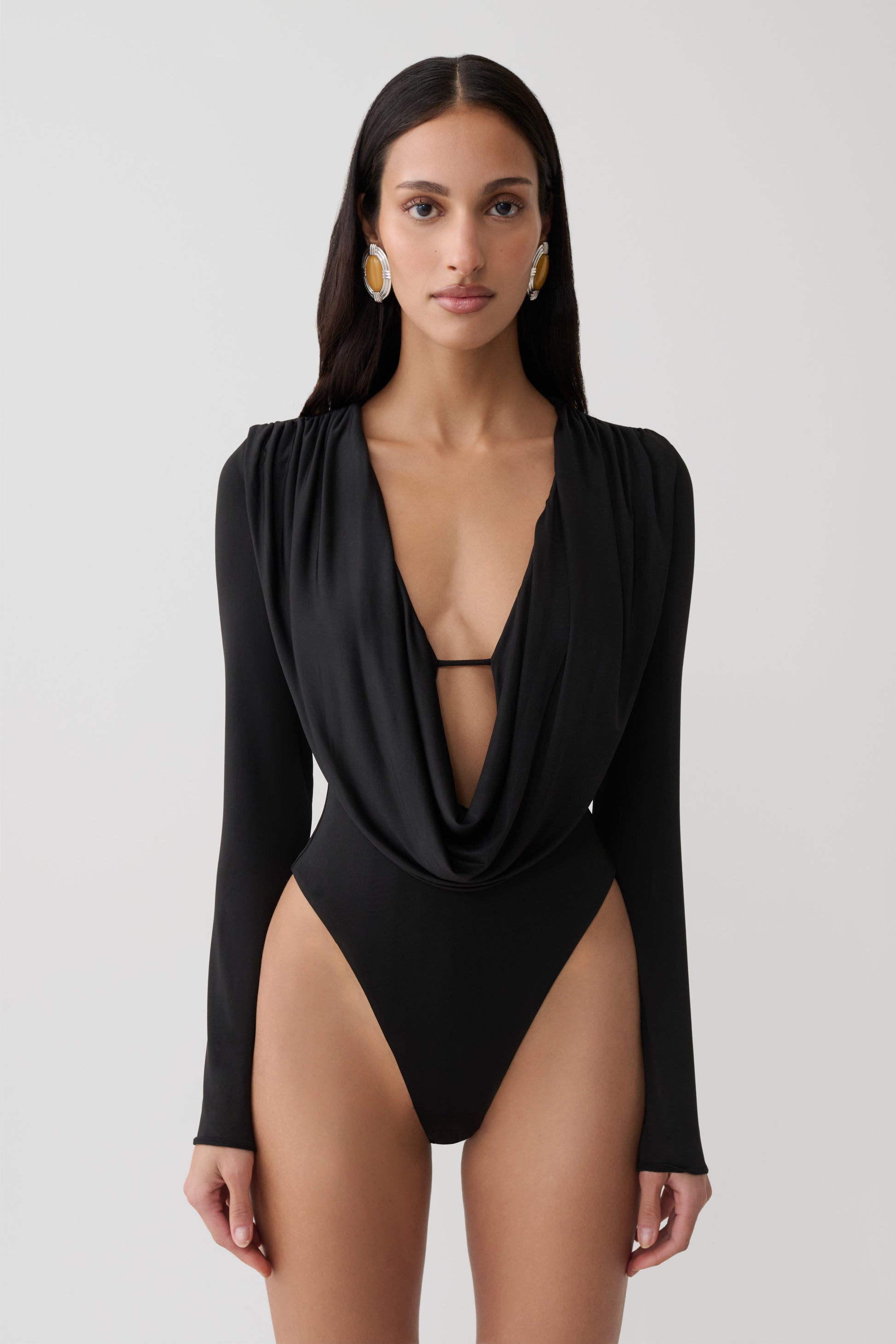 Ren Cowl Long Sleeve Slinky Bodysuit - Black #6