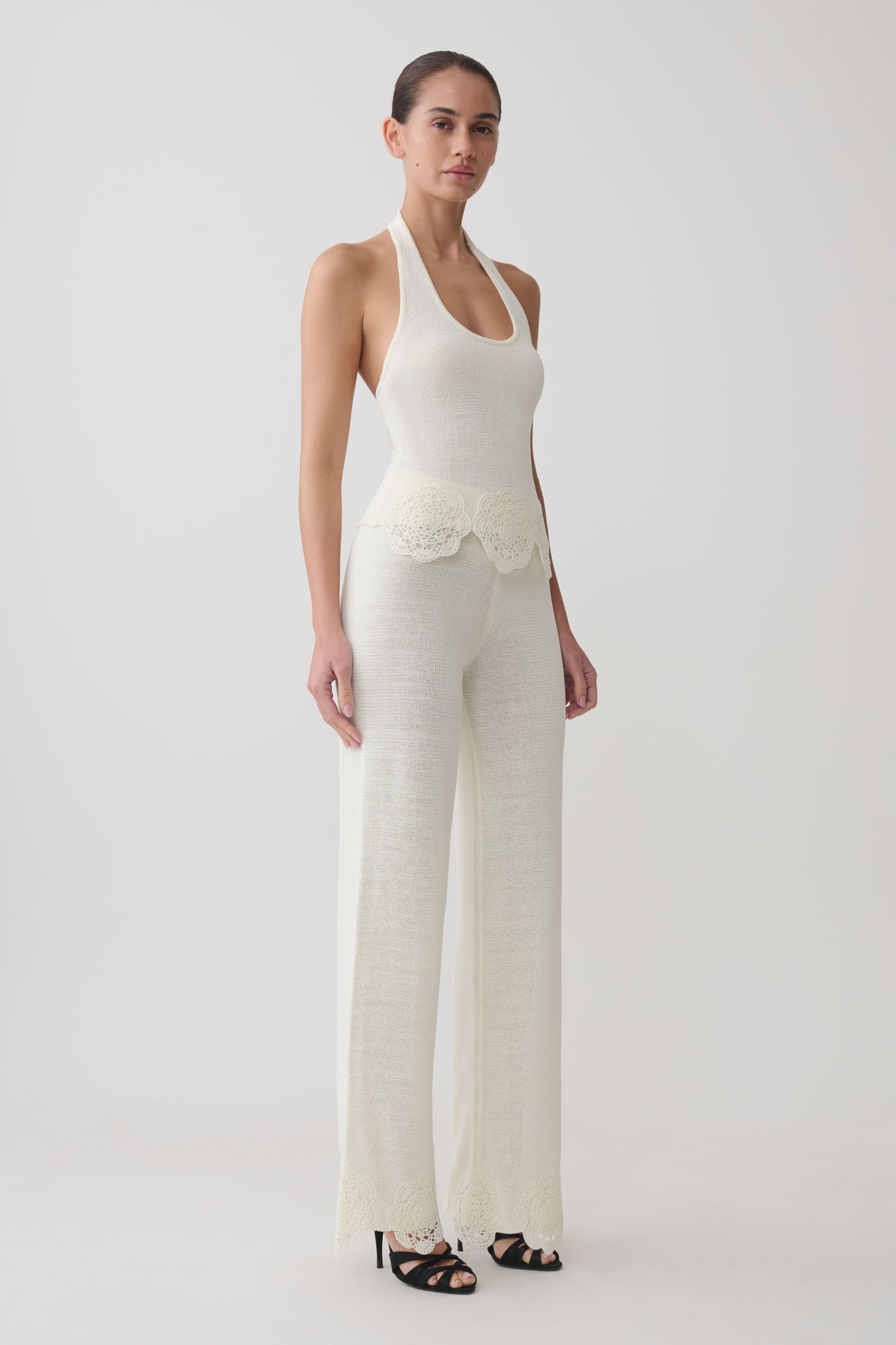 Salley Crochet Halter Longline Top - Ivory #4