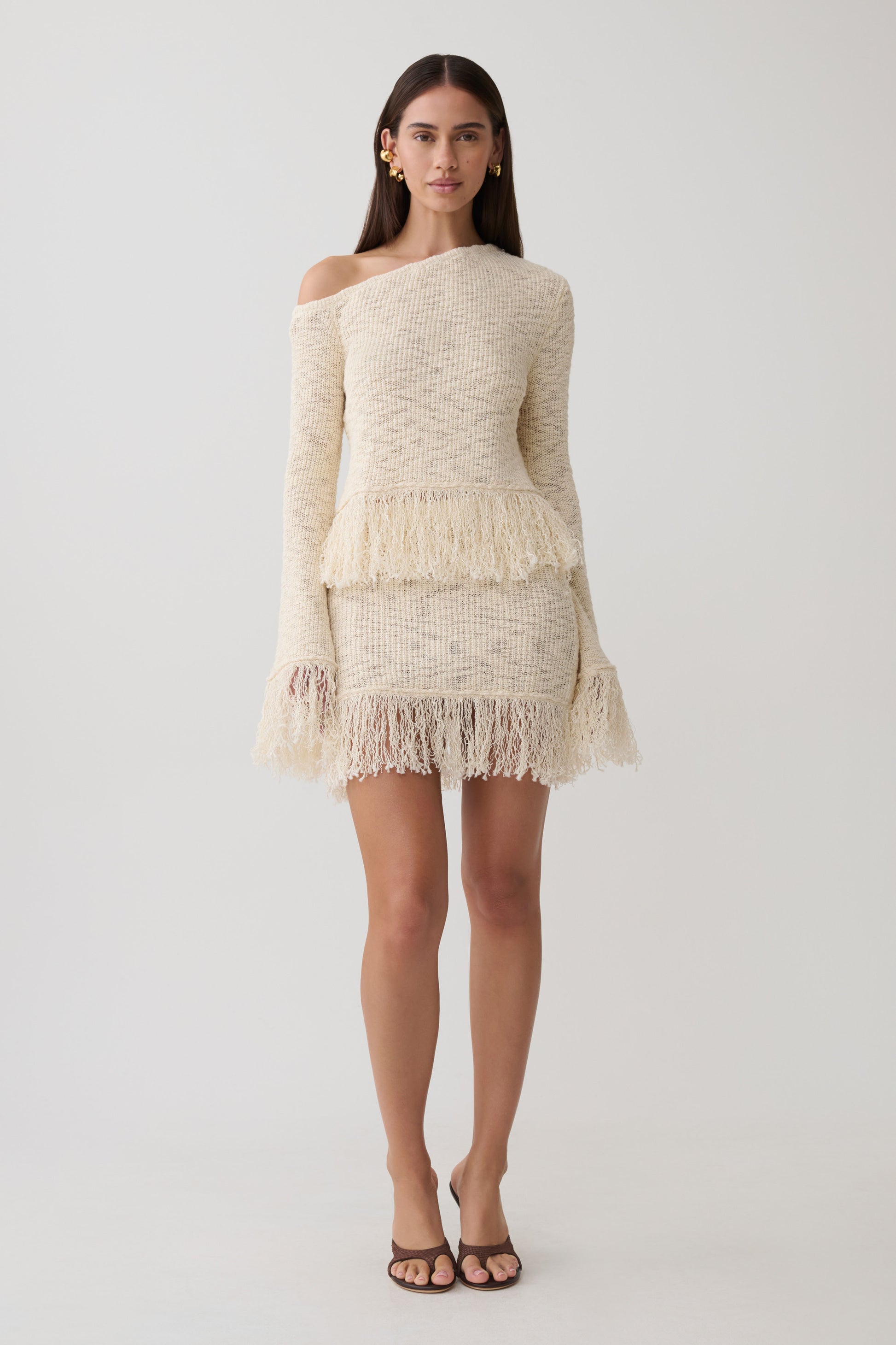 Tabitha Fringe Knit Mini Skirt - Cream