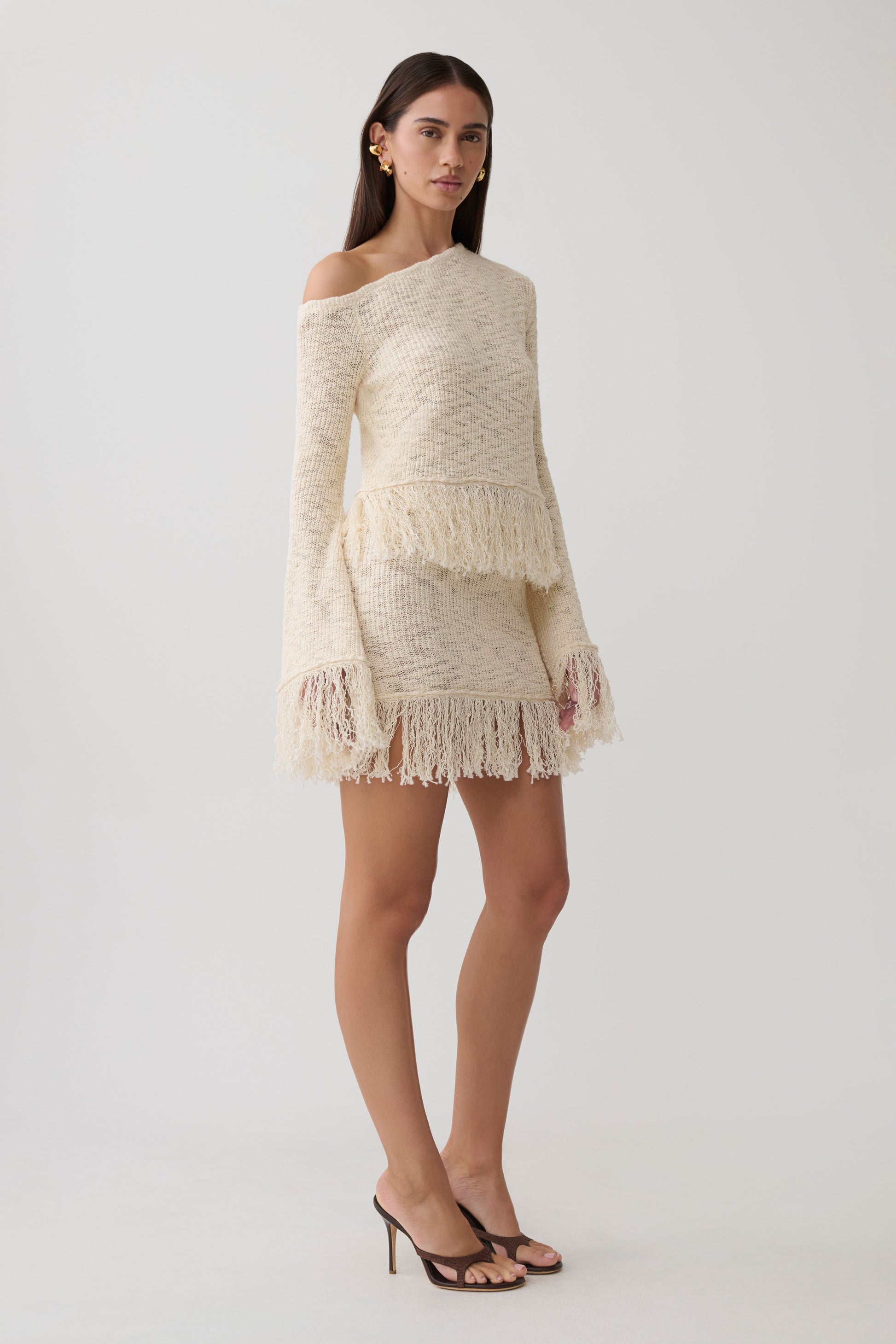 Tabitha Fringe Knit Mini Skirt - Cream #5