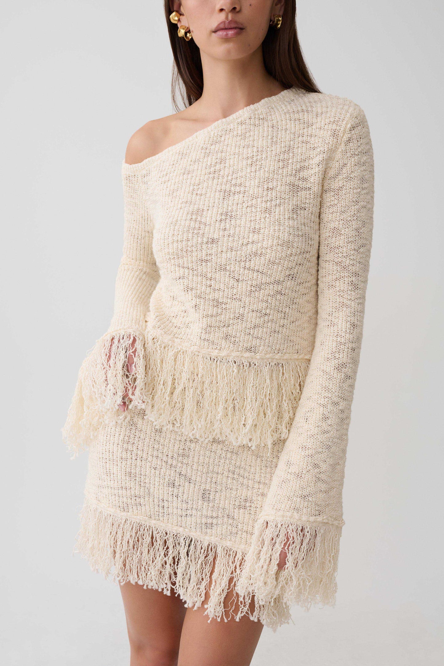 Tabitha Fringe Knit Long Sleeve Top - Cream