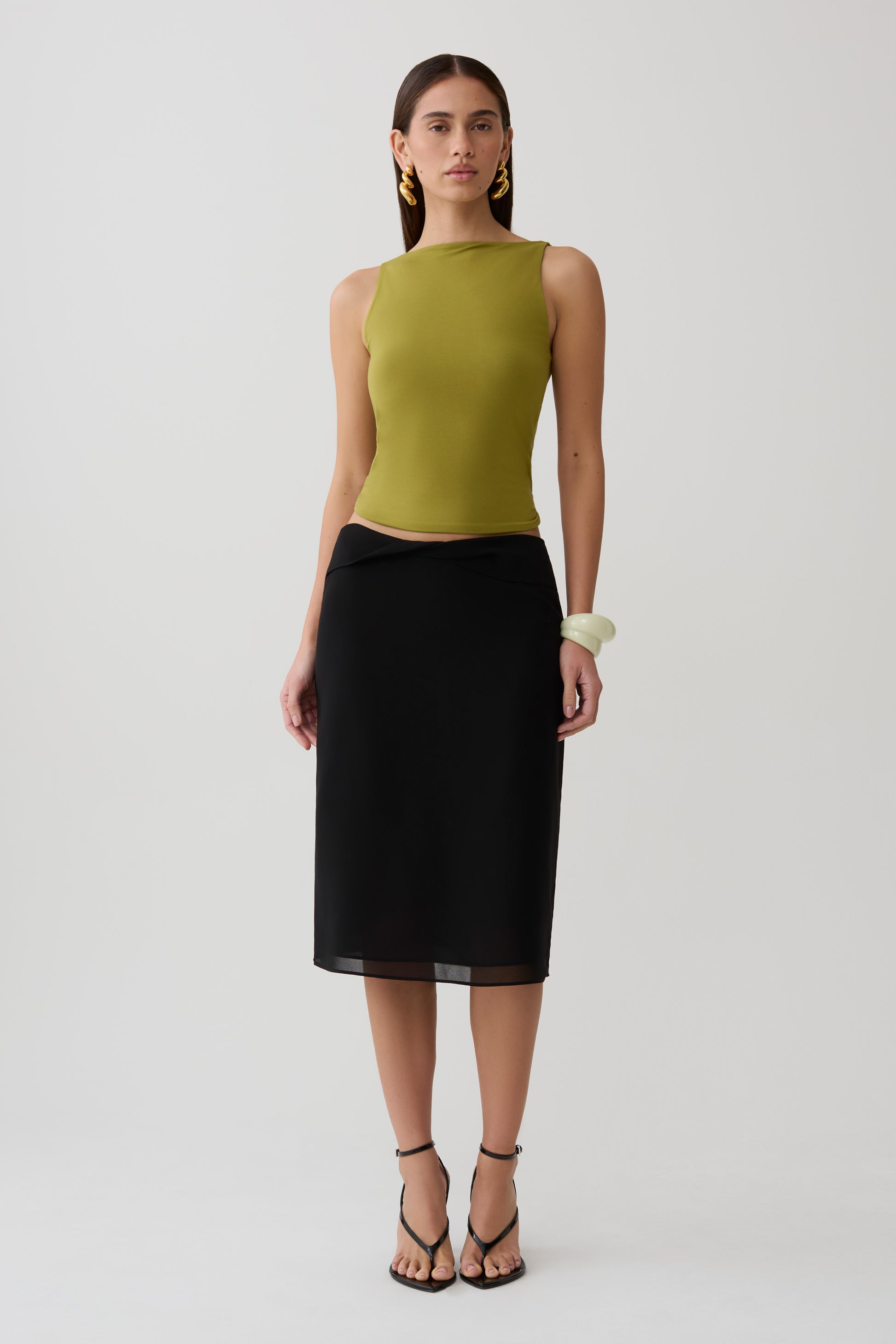 Yura Backless Twist Top - Martini Olive #6